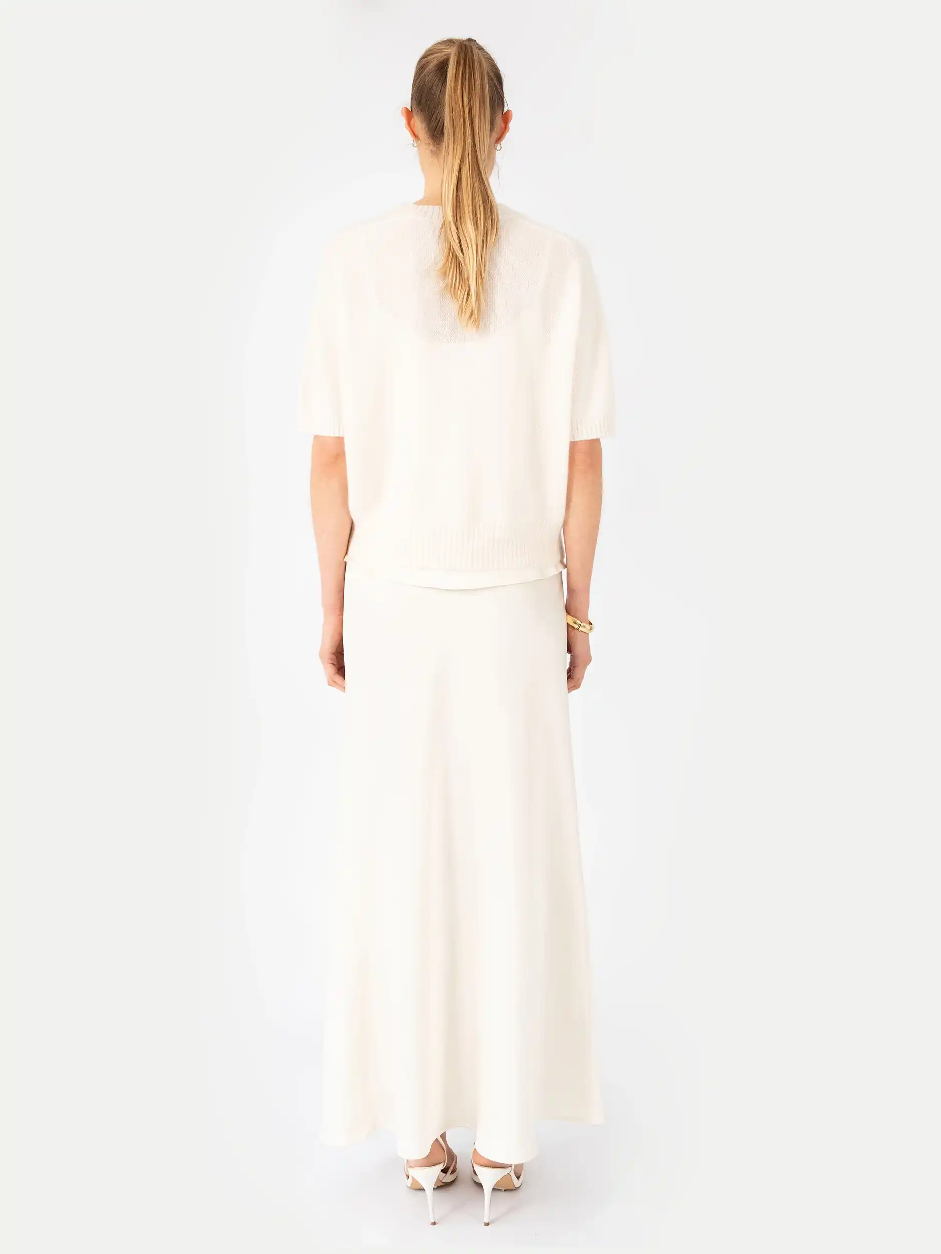 Pullover kurzarm 'Anita' aus Kaschmir-Mix - Artikel Rückseite - Farbe: Creme