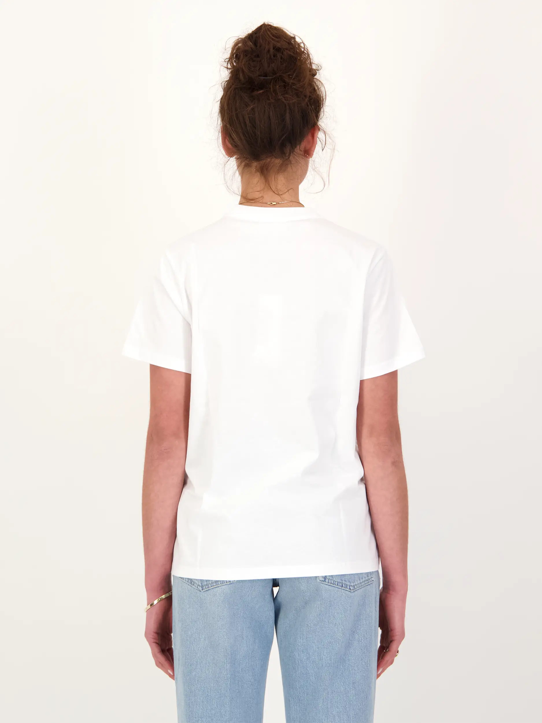 T-Shirt - Artikel Rückseite getragen von einem Modell - Farbe: Weiß