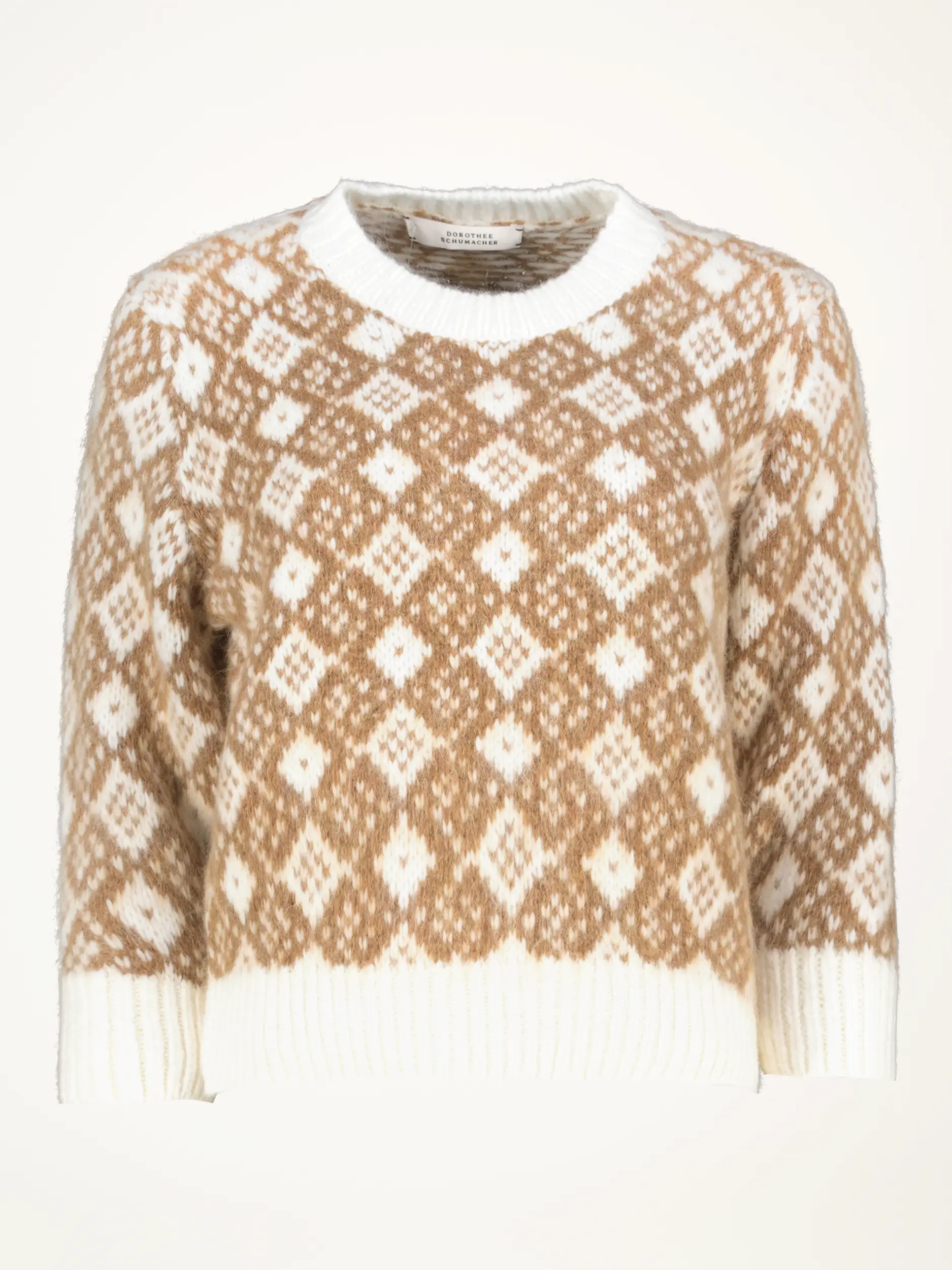 Gemusterter Pullover 'Soft Graphics' aus Woll-Mix 3/4 Arm - Artikelansicht - Farbe: Braun