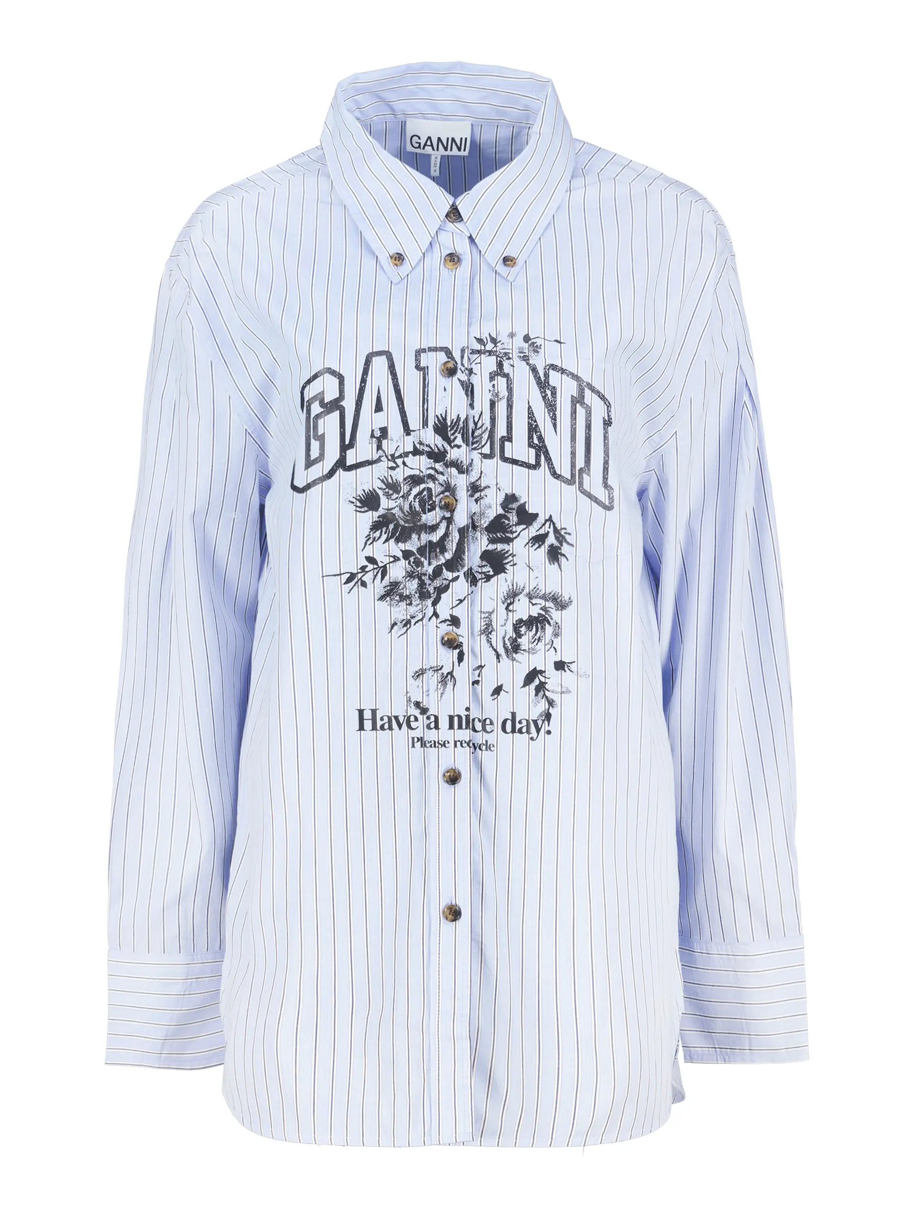 Gestreifte Baumwollbluse mit Print langarm - Artikel Vorderseite - Farbe: Blau