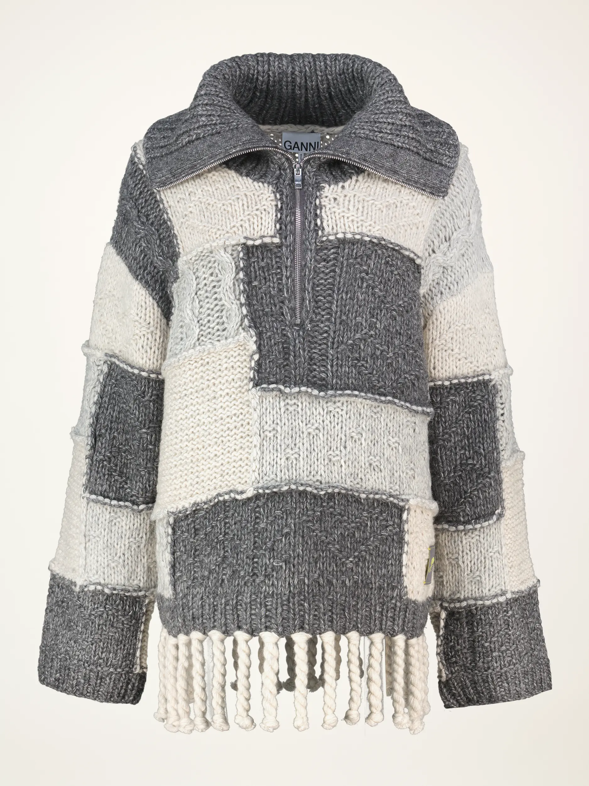 Gemusterter Pullover aus Wolle mit Fransen langarm - Artikelansicht