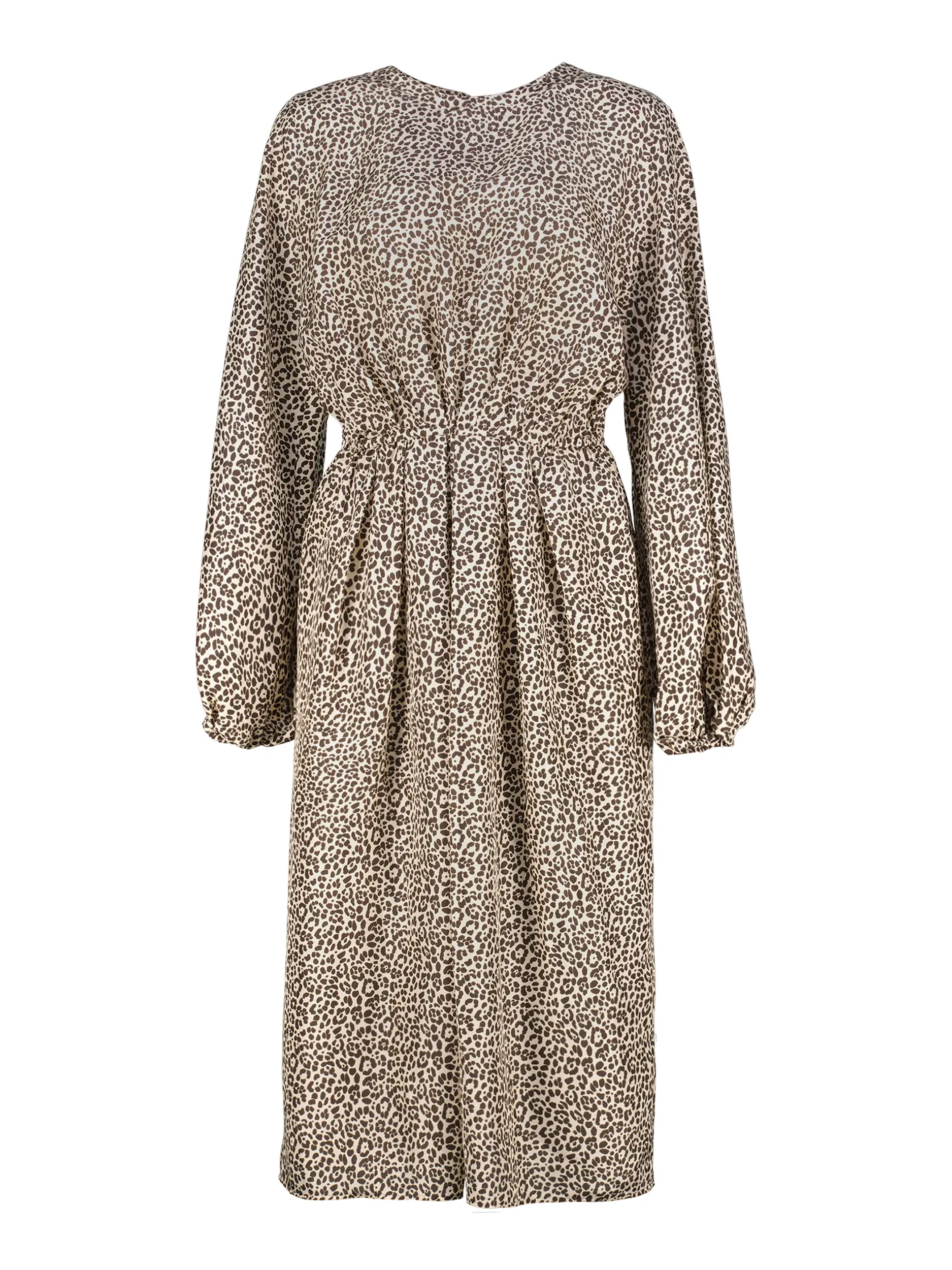 Midi Seidenkleid mit Leo-Print langarm - Artikel Vorderseite - Farbe: Braun