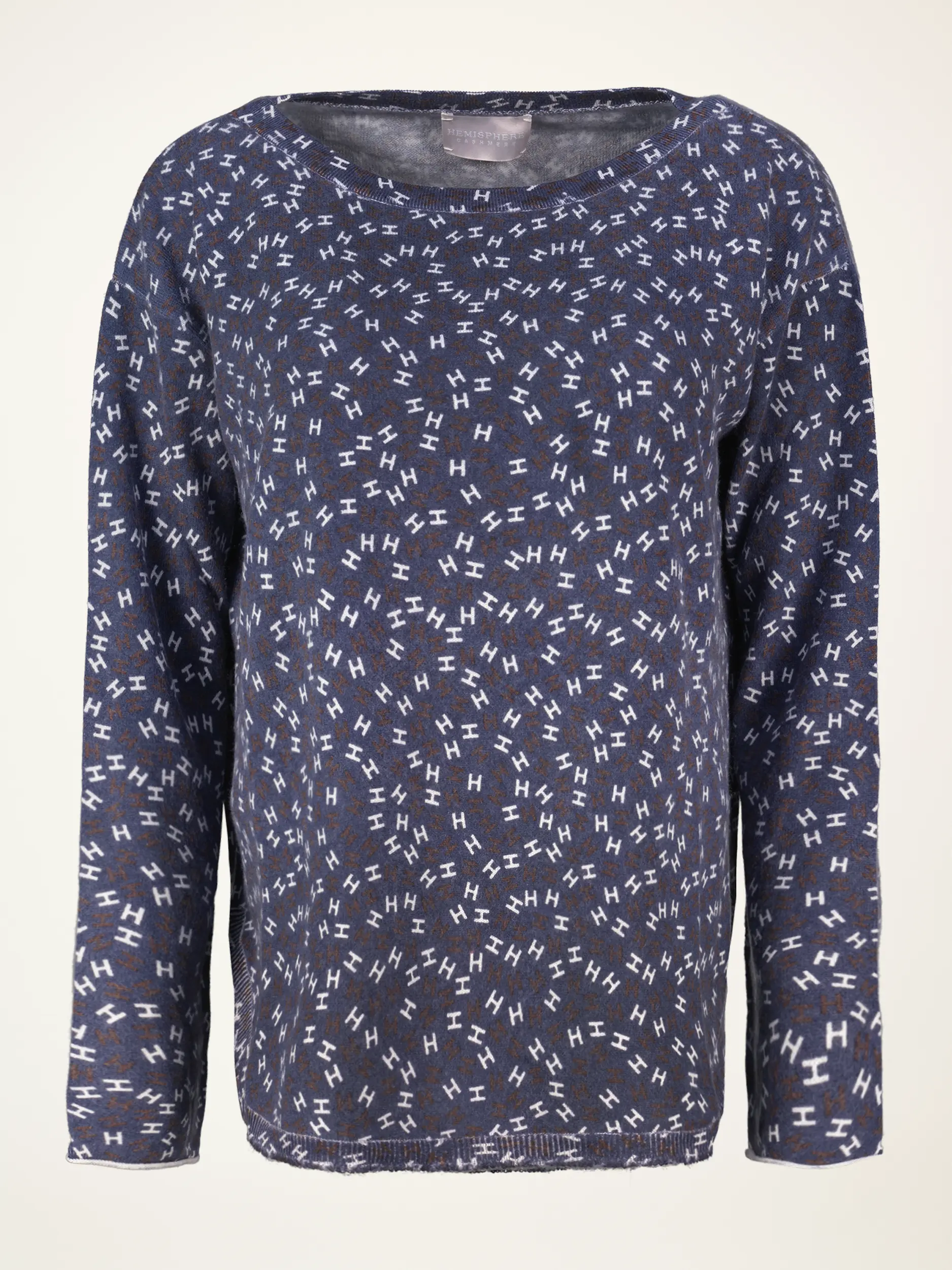 Gemusterter Pullover aus Kaschmir langarm - Artikelansicht - Farbe: Blau