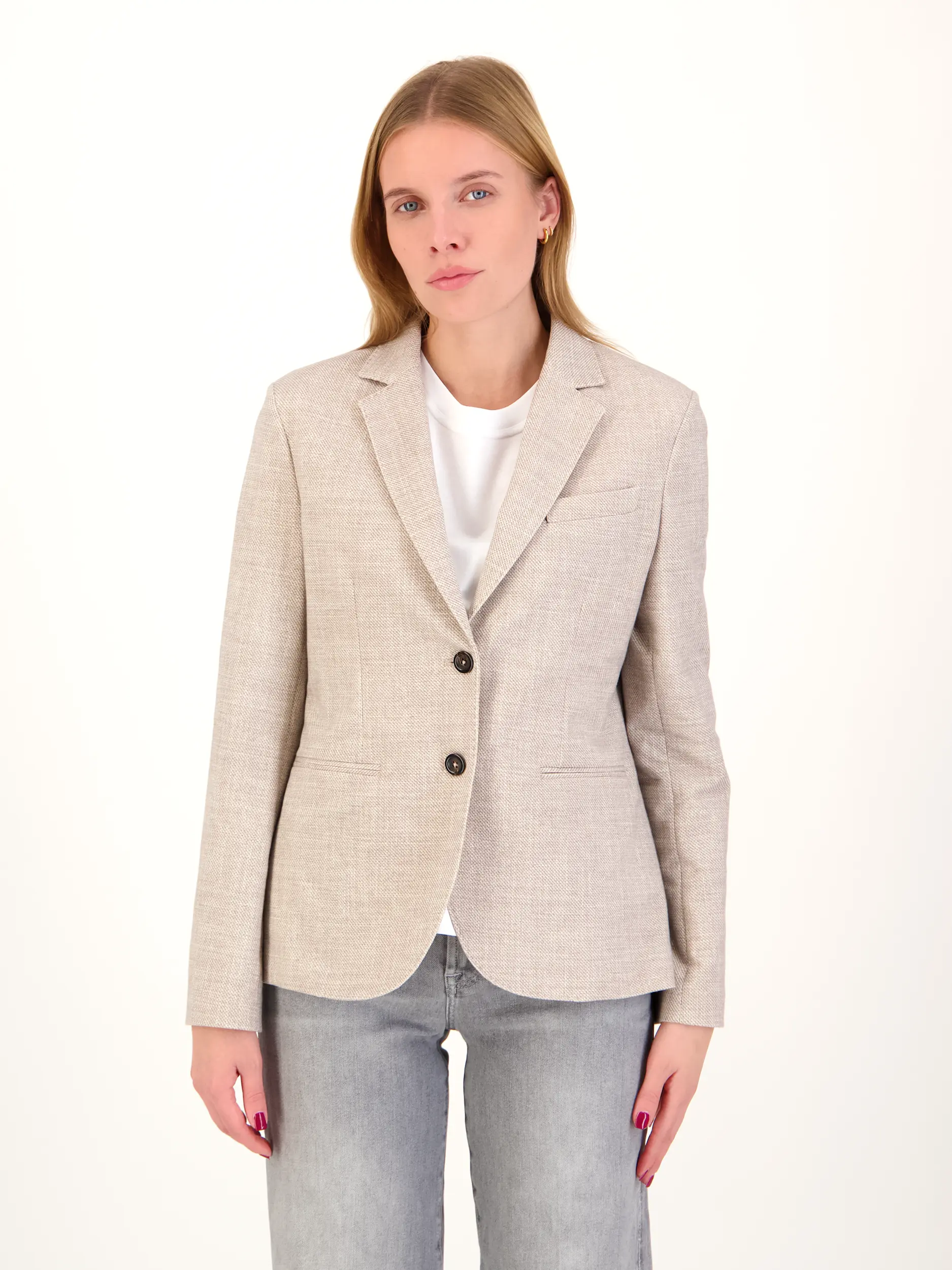 Blazer - Artikel Vorderseite getragen von einem Modell - Farbe: Beige