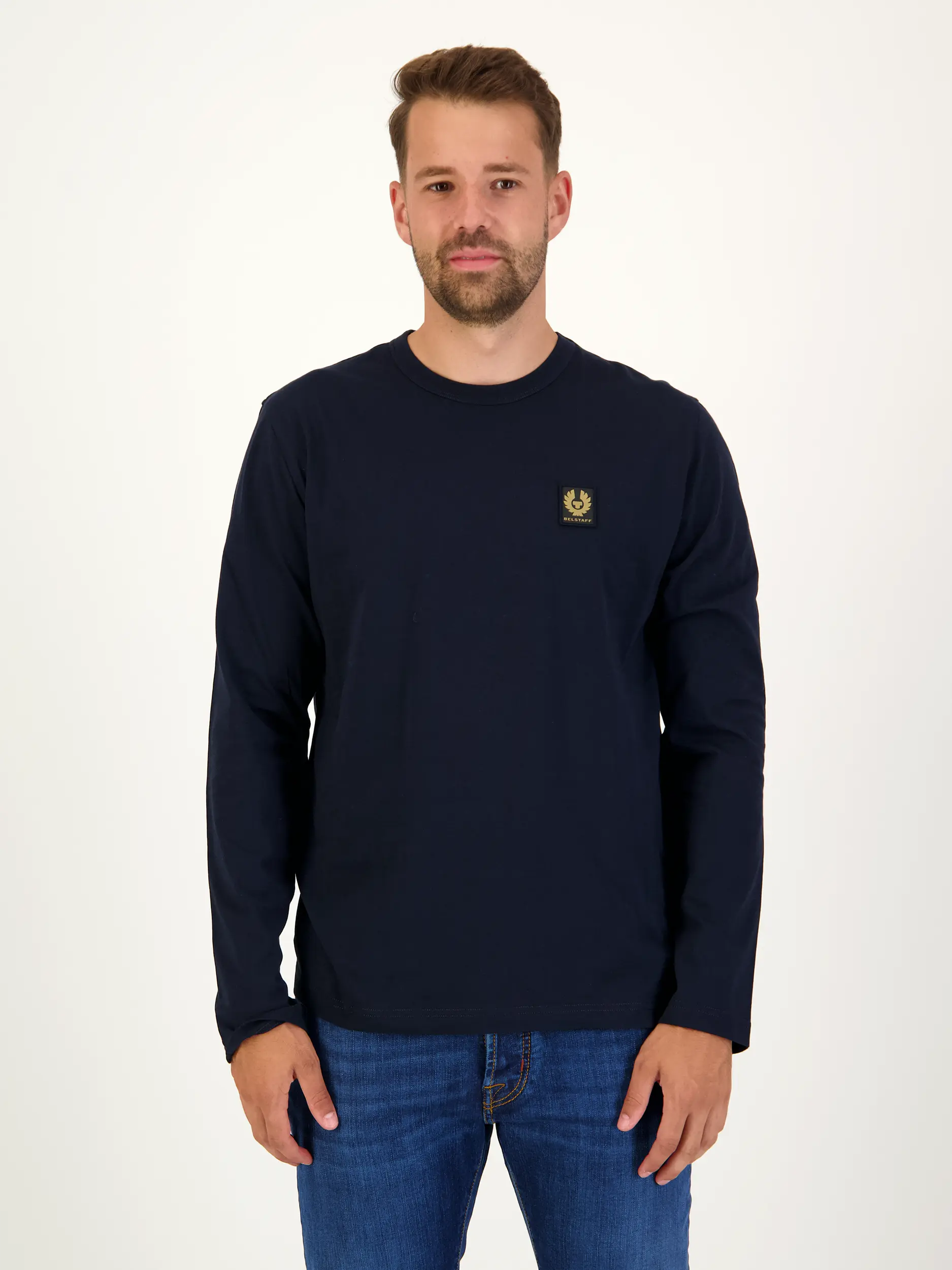 Langarmshirt - Artikel Vorderseite getragen von einem Modell - Farbe: Blau