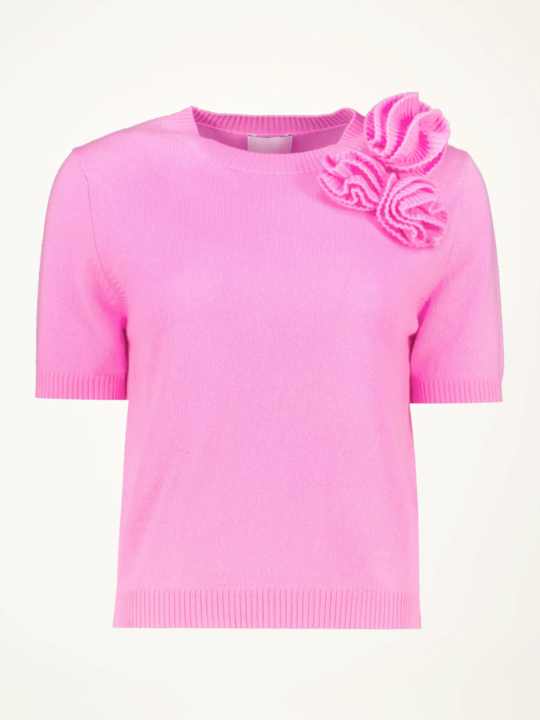 Pullover aus Wolle mit Blumenstickerei kurzarm - Artikelansicht - Farbe: Rosa&Pink