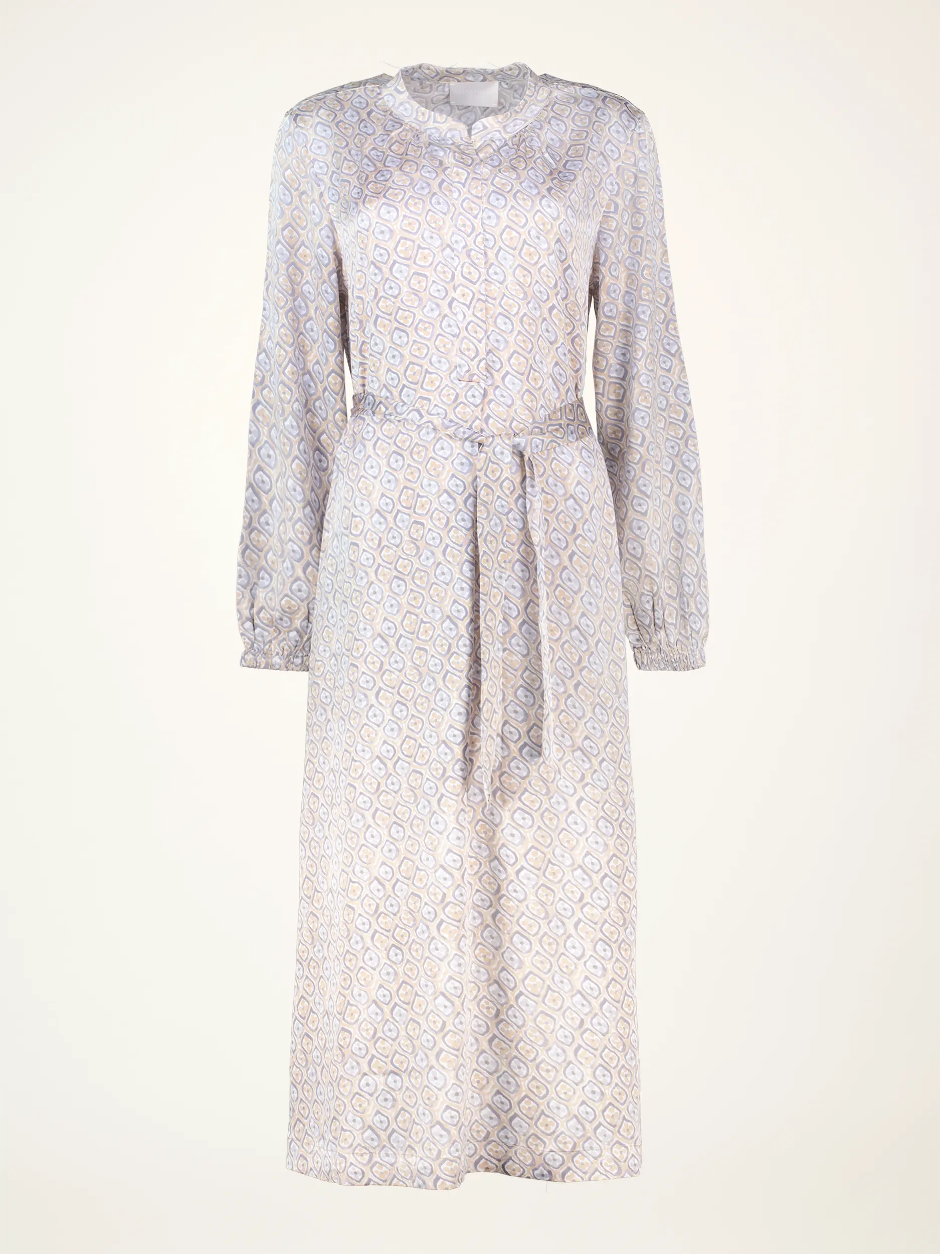 Gemustertes Midi Seidenkleid 'Farus' langarm - Artikelansicht - Farbe: Blau