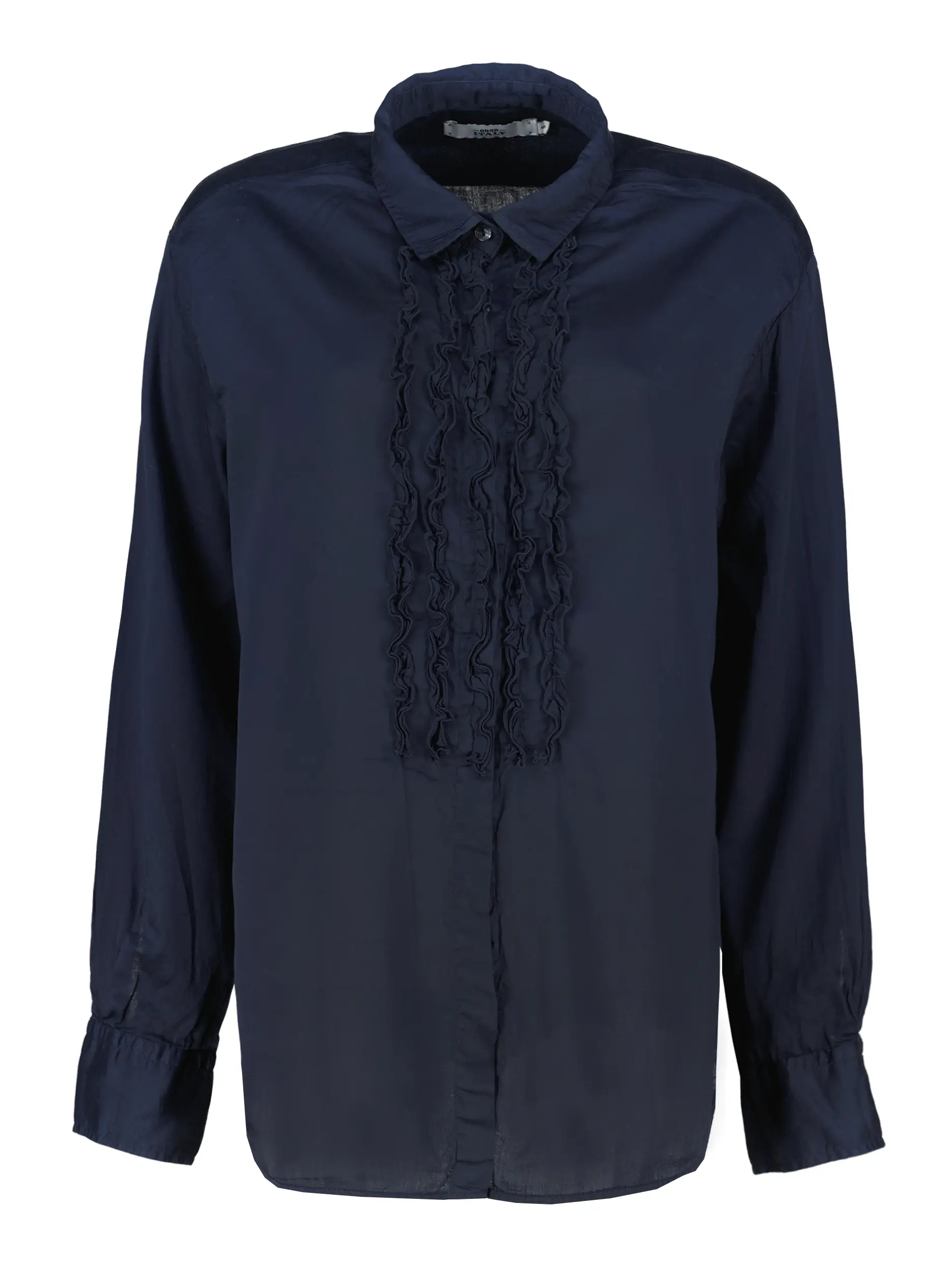 Baumwollbluse 'Dana' mit Rüschendetail langarm - Artikel Vorderseite - Farbe: Blau