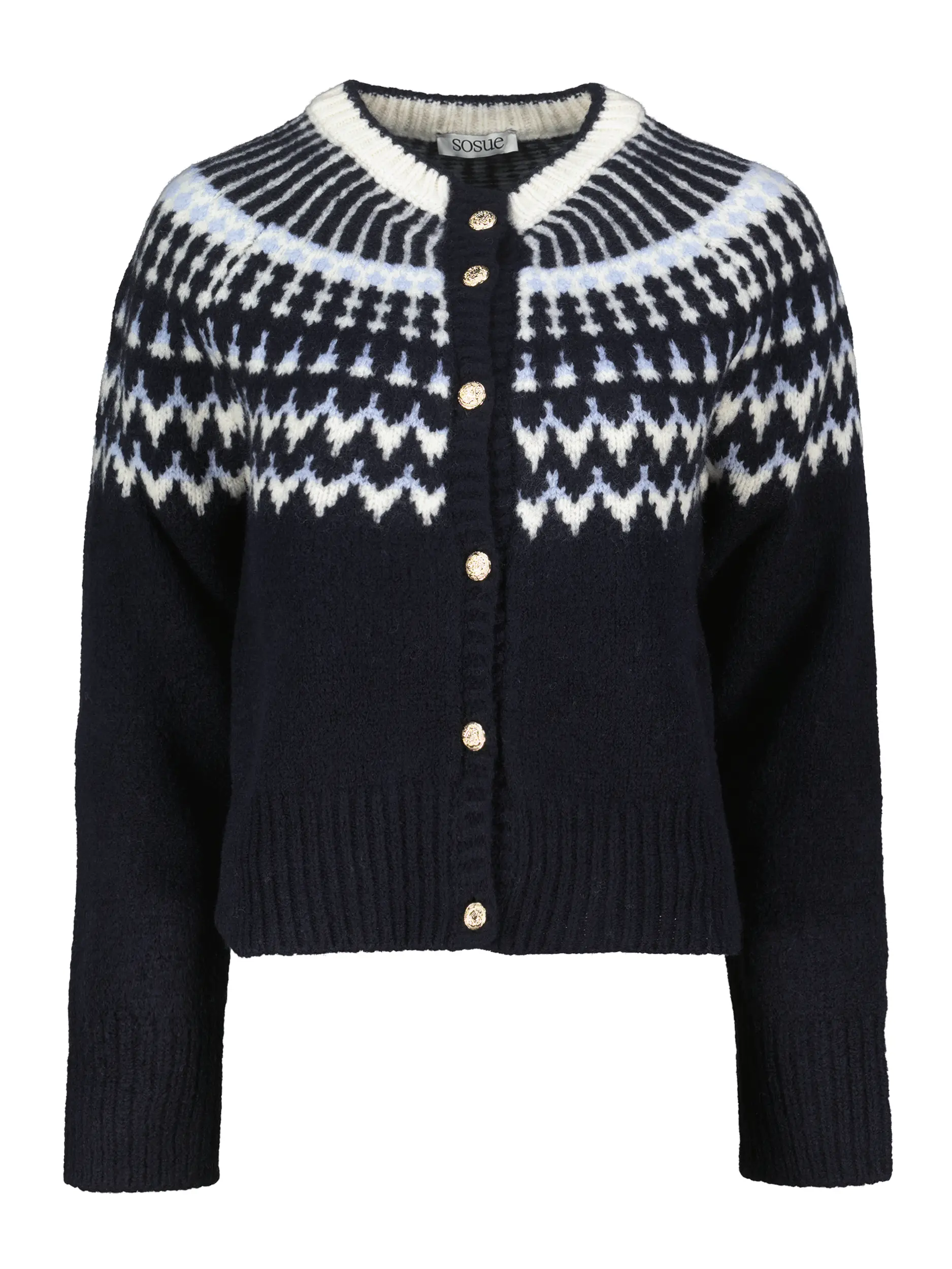 Gemusterte Strickjacke 'Norwegerjacket' aus Wolle - Artikel Vorderseite - Farbe: Blau