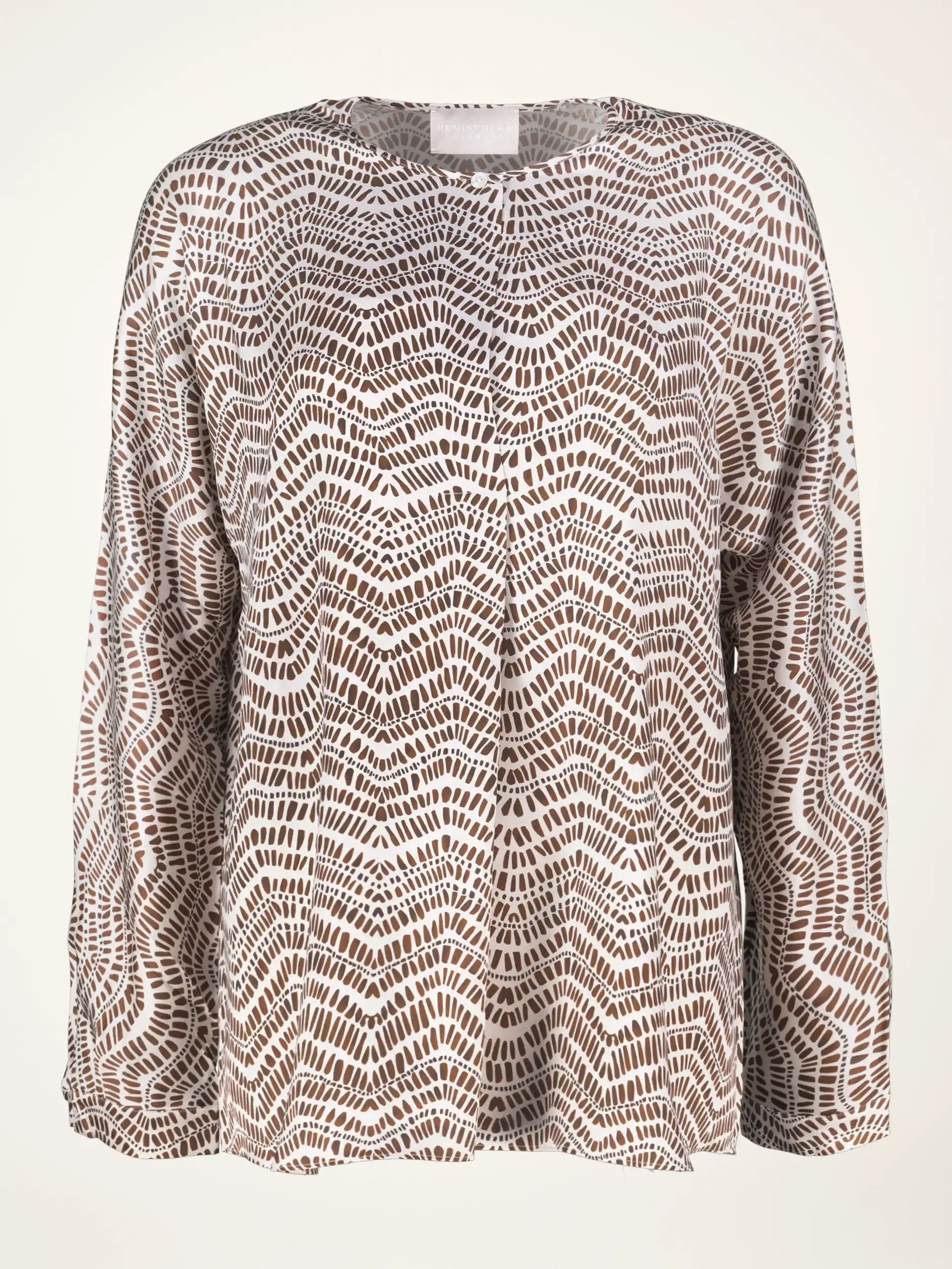 Gemusterte Seidenbluse langarm - Artikelansicht - Farbe: Braun