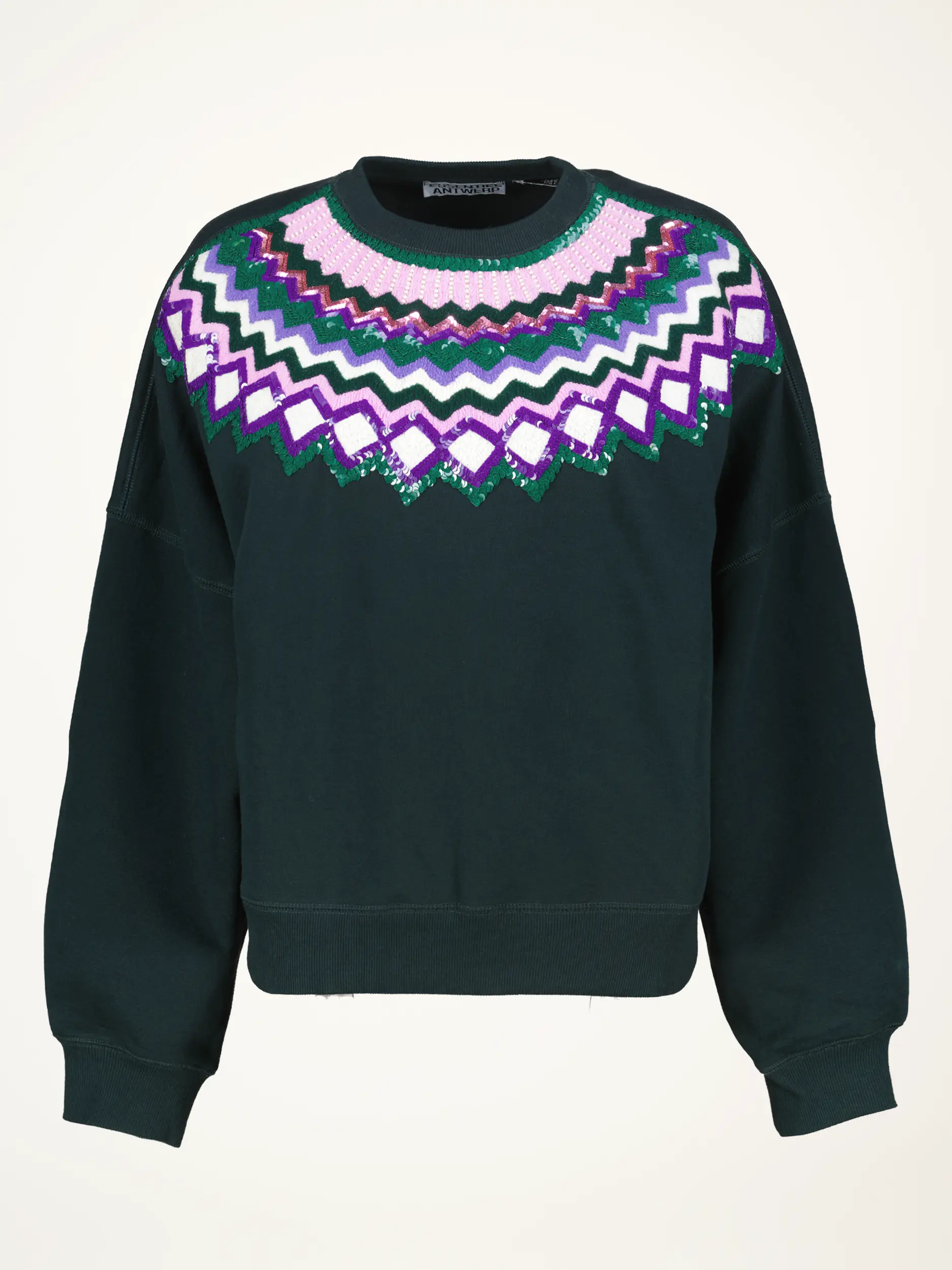 Gemustertes Sweatshirt 'Issu' mit Pailletten langarm - Artikelansicht - Farbe: Grün