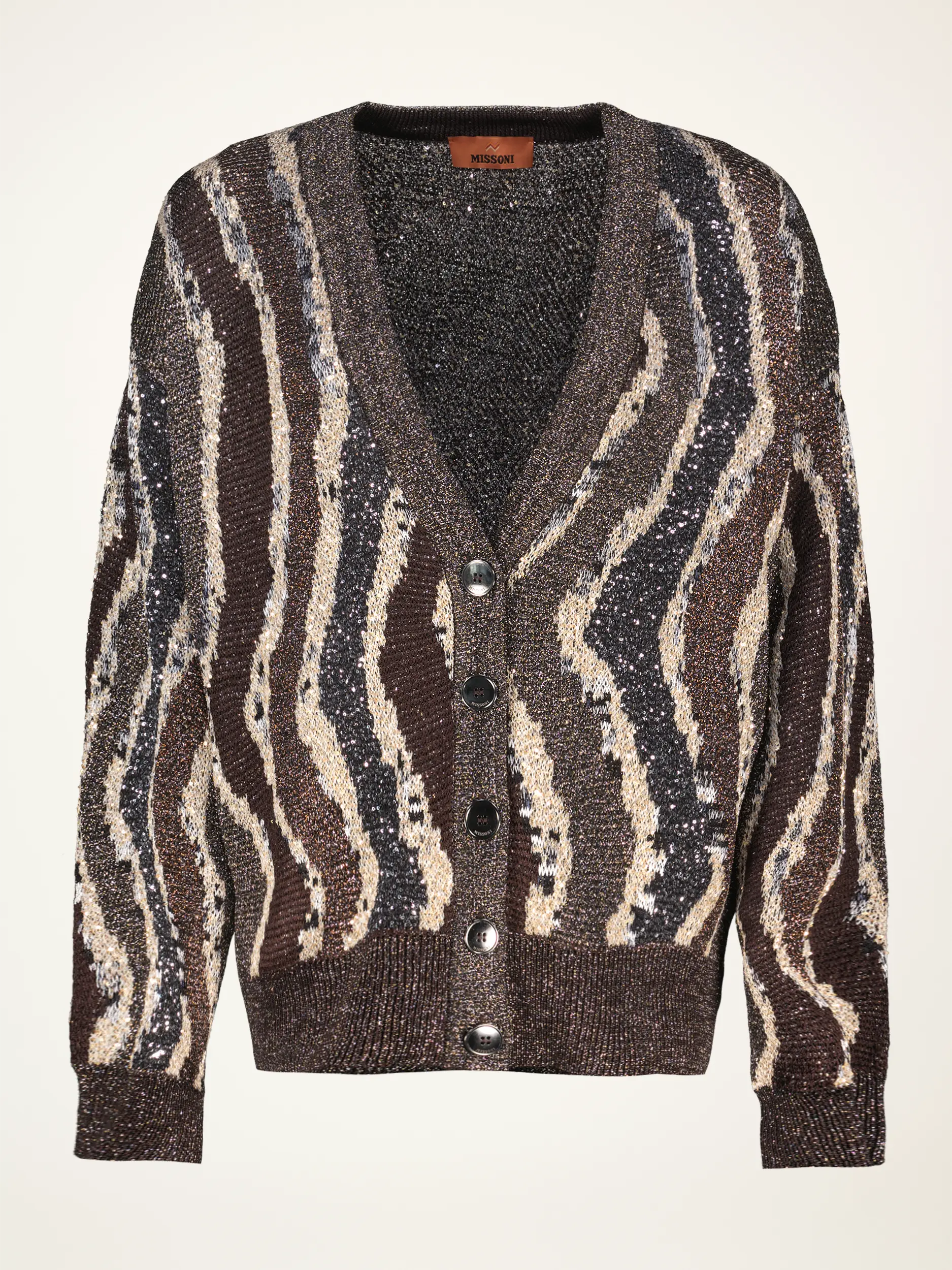 Gemusterte Strickjacke mit Glitzer - Artikelansicht - Farbe: Braun