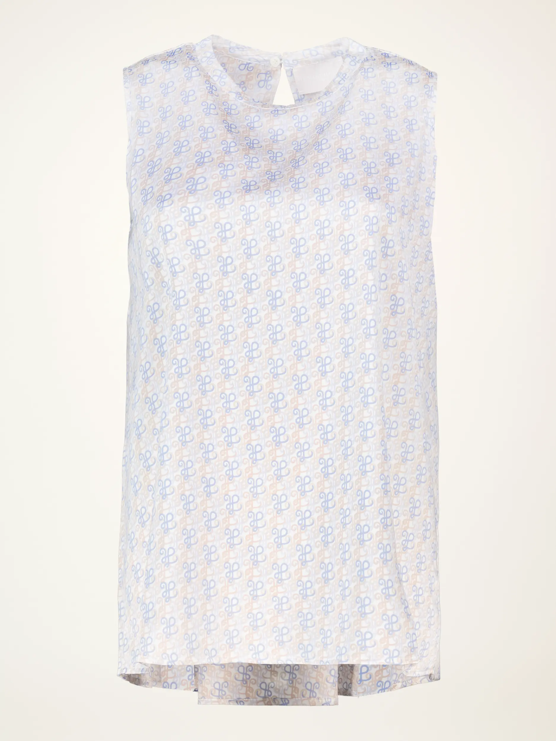 Gemusterte Seidenbluse 'Felana' ärmellos - Artikelansicht - Farbe: Blau