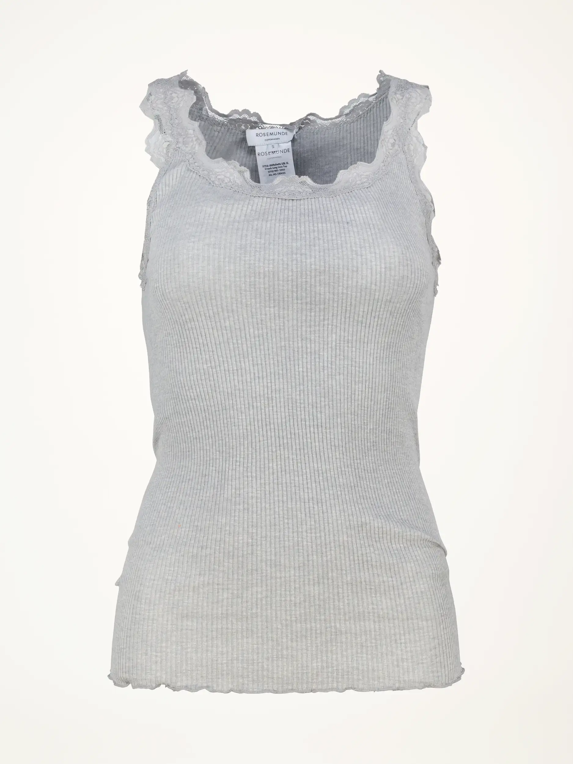 Rippstricktop mit Spitze aus Seiden-Mix - Artikelansicht - Farbe: Grau