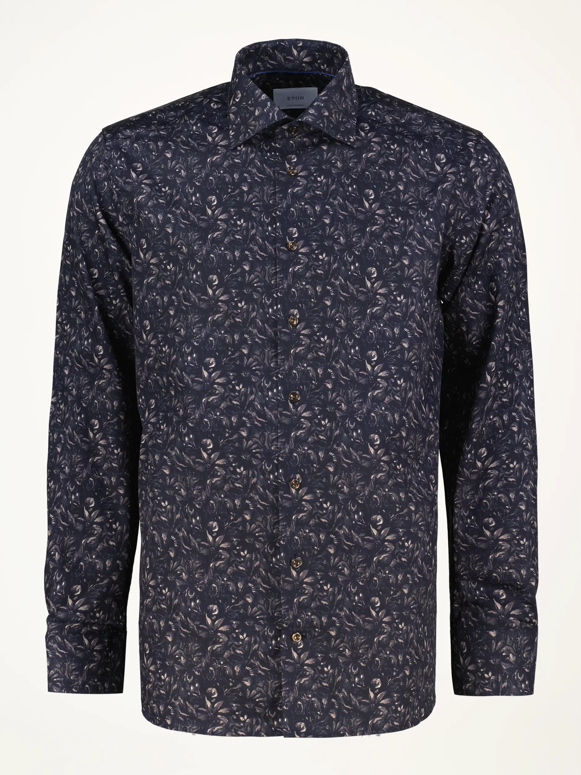 Gemustertes Hemd mit Haifischkragen langarm - Artikelansicht - Farbe: Blau