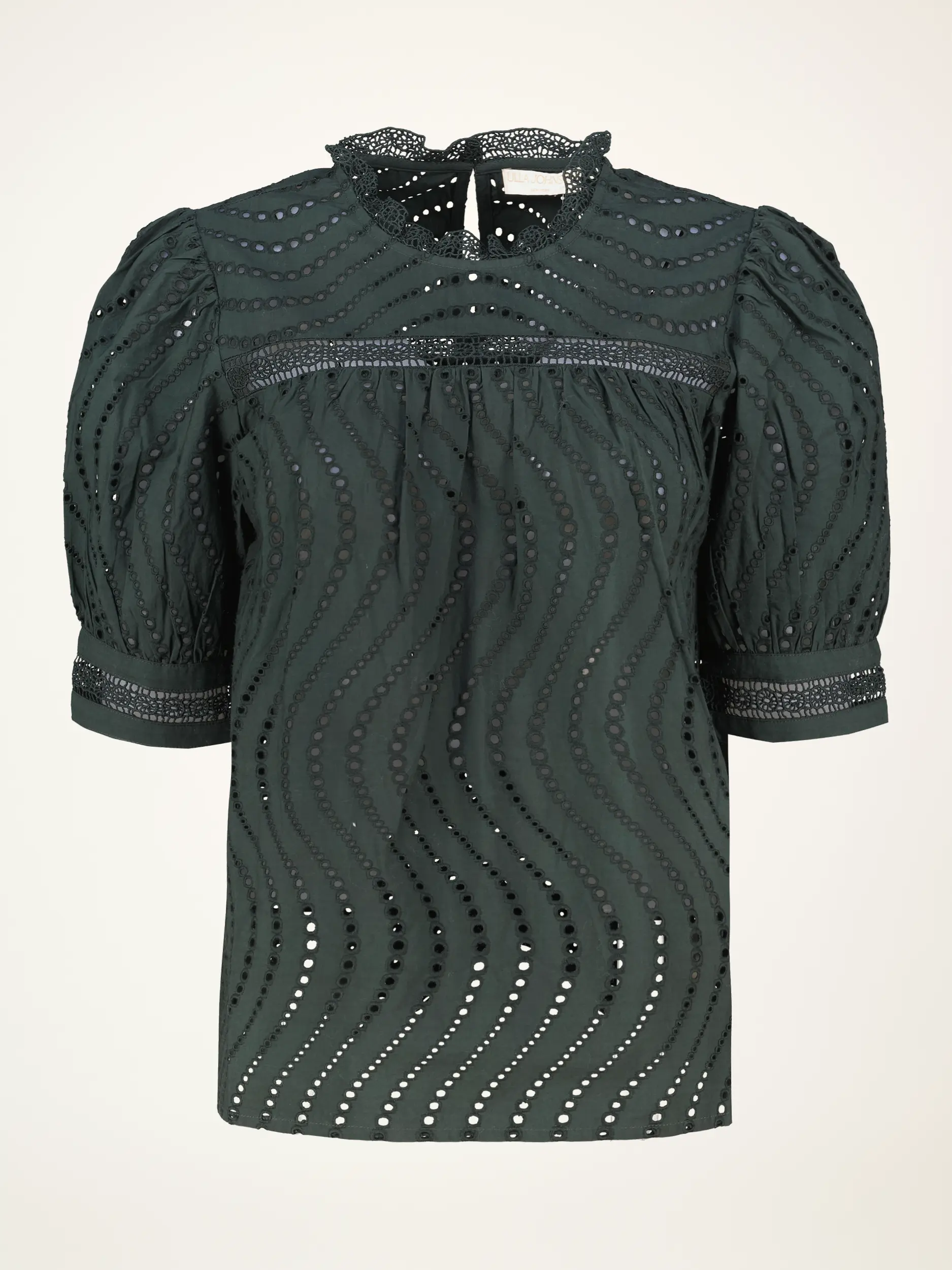 Baumwollbluse mit Lochstickerei kurzarm - Artikelansicht - Farbe: Grün
