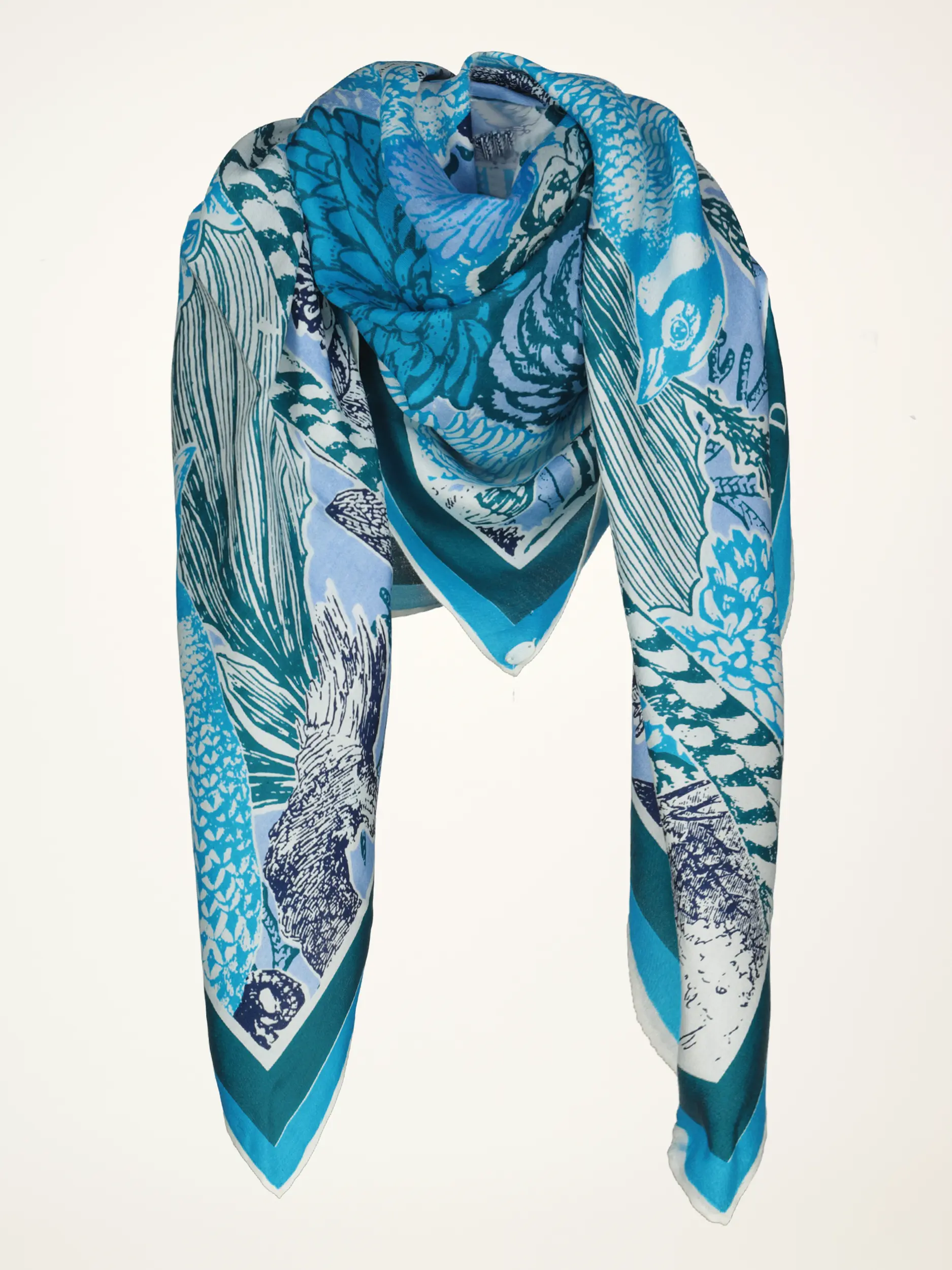 Gemustertes Tuch 'New Pheasant' aus Seide - Artikelansicht - Farbe: Blau