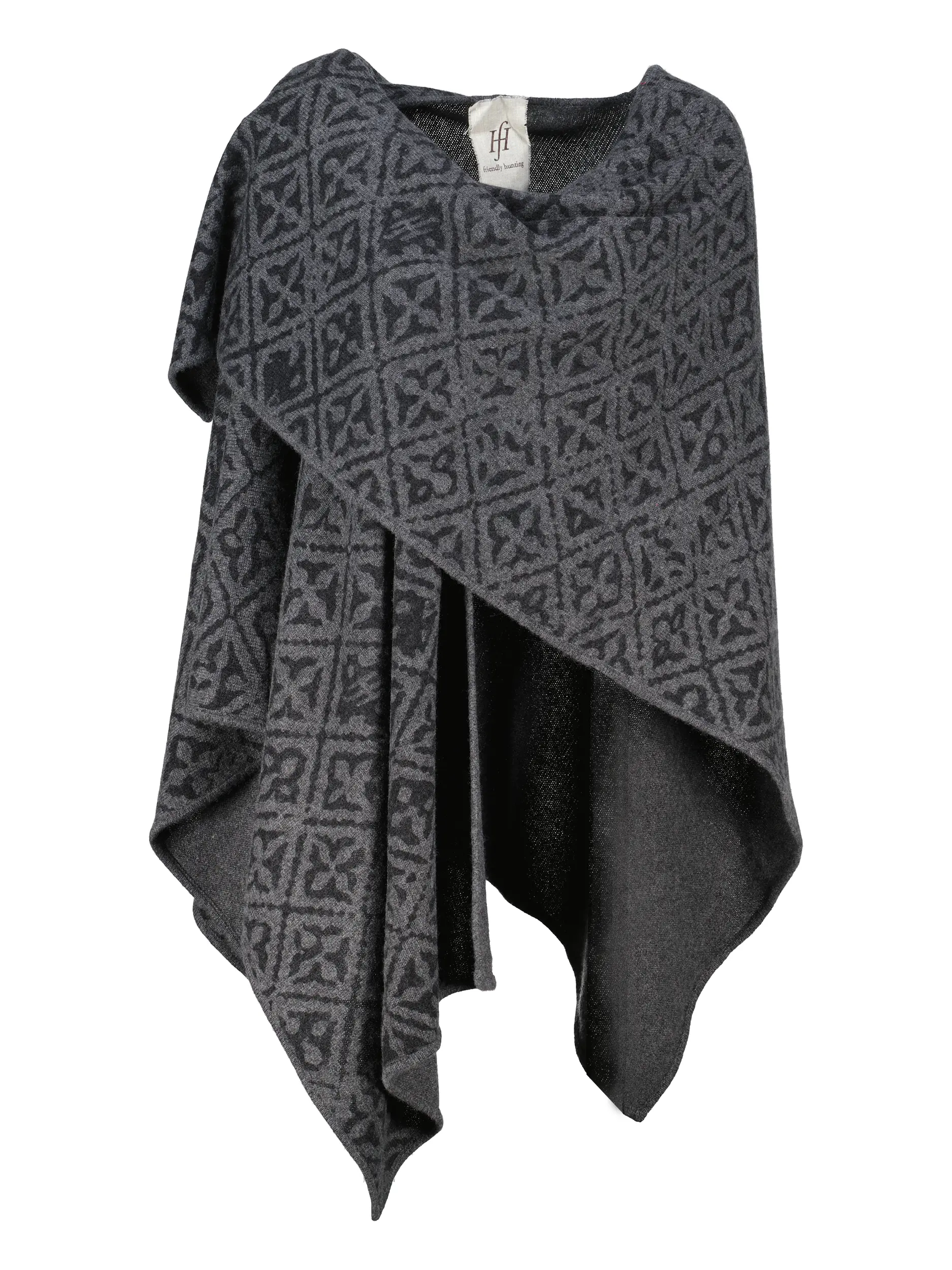 Gemustertes Cape 'Eyes of Marrakesh' aus Kaschmir - Artikel Vorderseite - Farbe: Grau