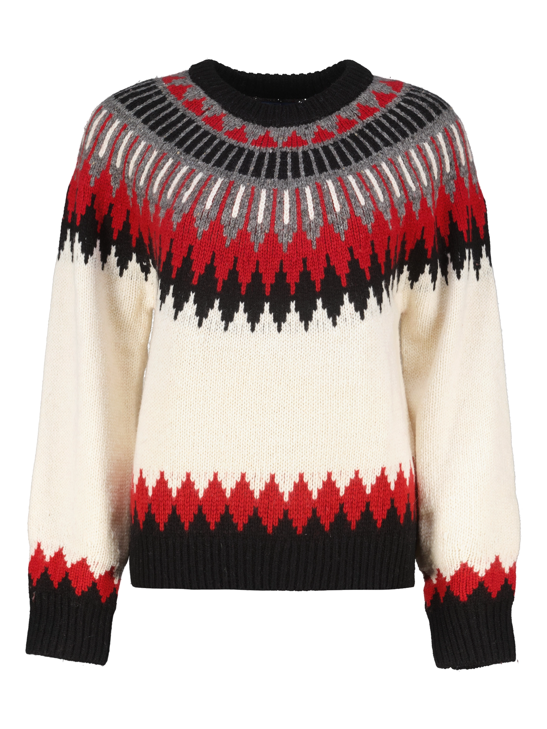 Gemusterter Pullover aus Wolle langarm - Artikel Vorderseite - Farbe: Creme