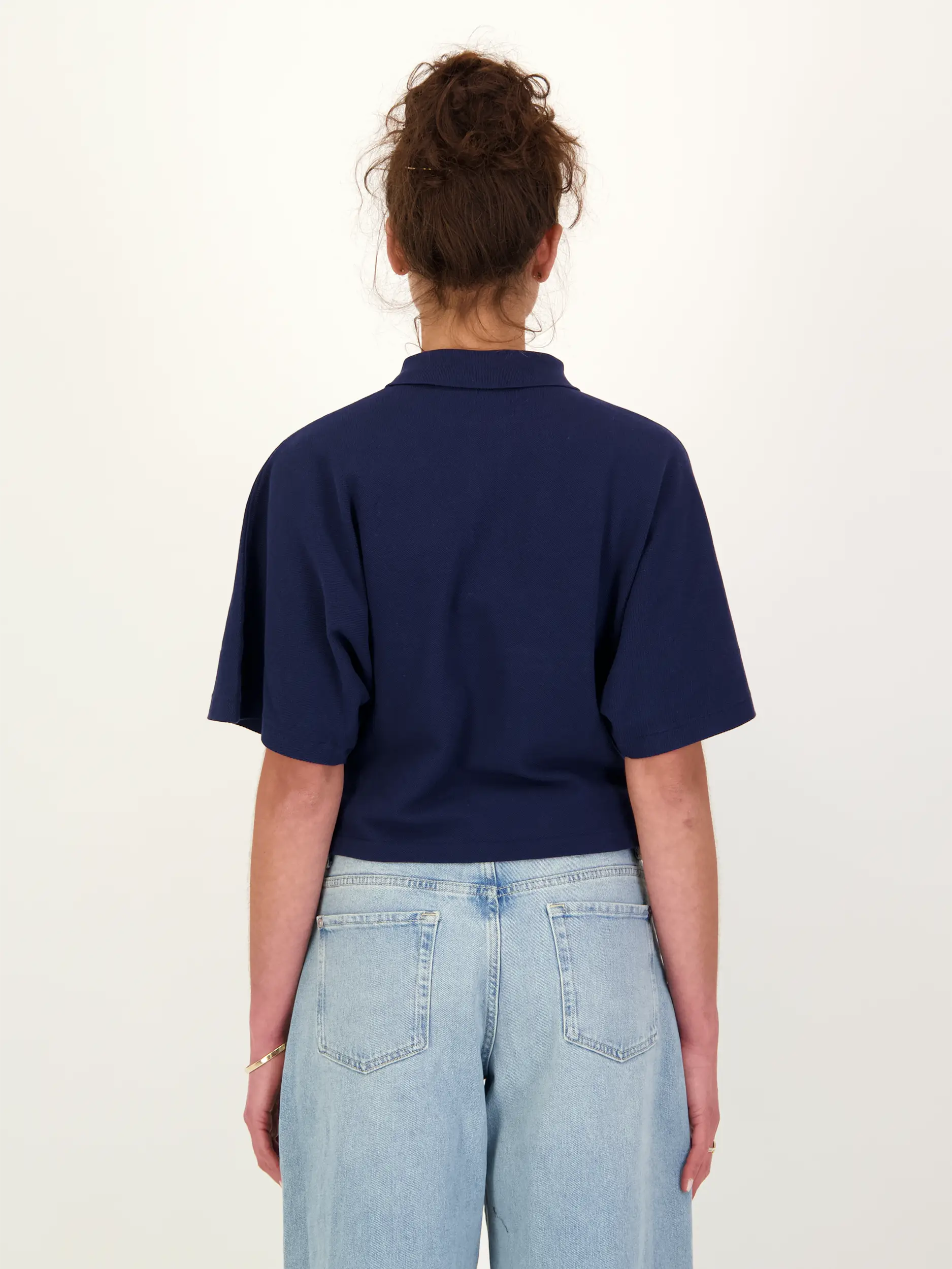 Poloshirt 3/4 Arm - Artikel Rückseite getragen von einem Modell - Farbe: Blau