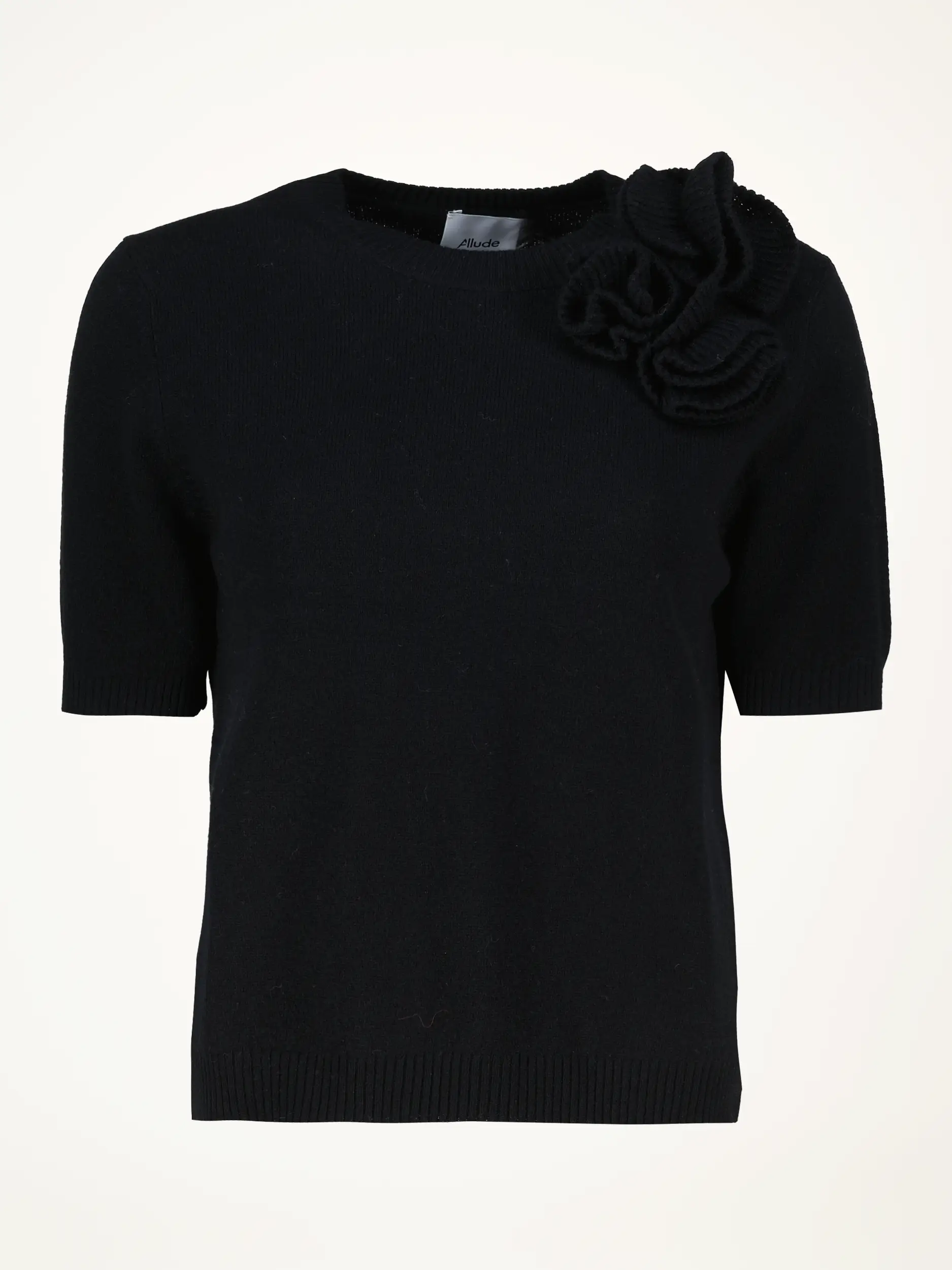 Pullover aus Wolle mit Blumenstickerei kurzarm - Artikelansicht - Farbe: Schwarz