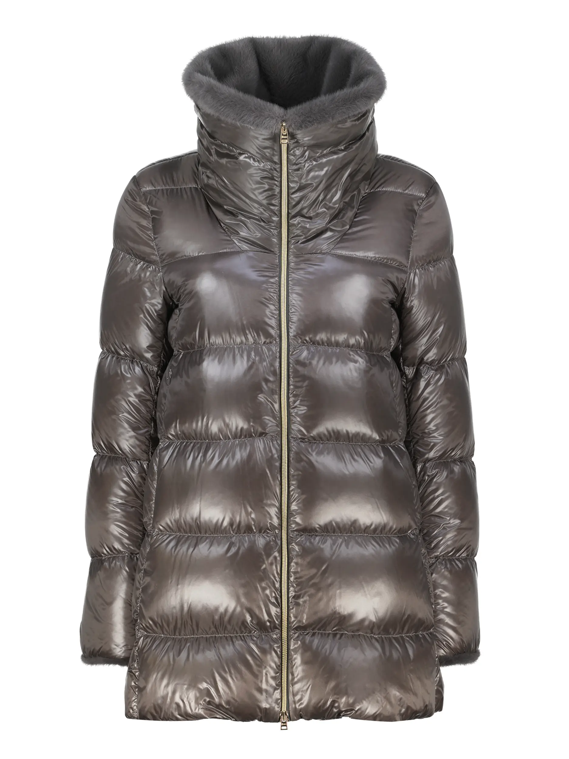 Daunenjacke mit Faux Fellkragen - Artikel Vorderseite - Farbe: Grau