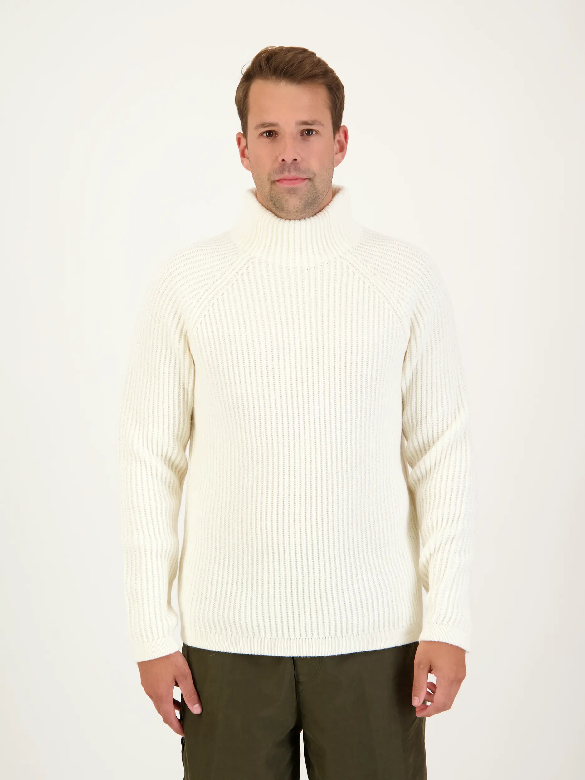 Pullover 'Arvid' aus Woll-Mix langarm - Artikel Vorderseite getragen von einem Modell - Farbe: Creme