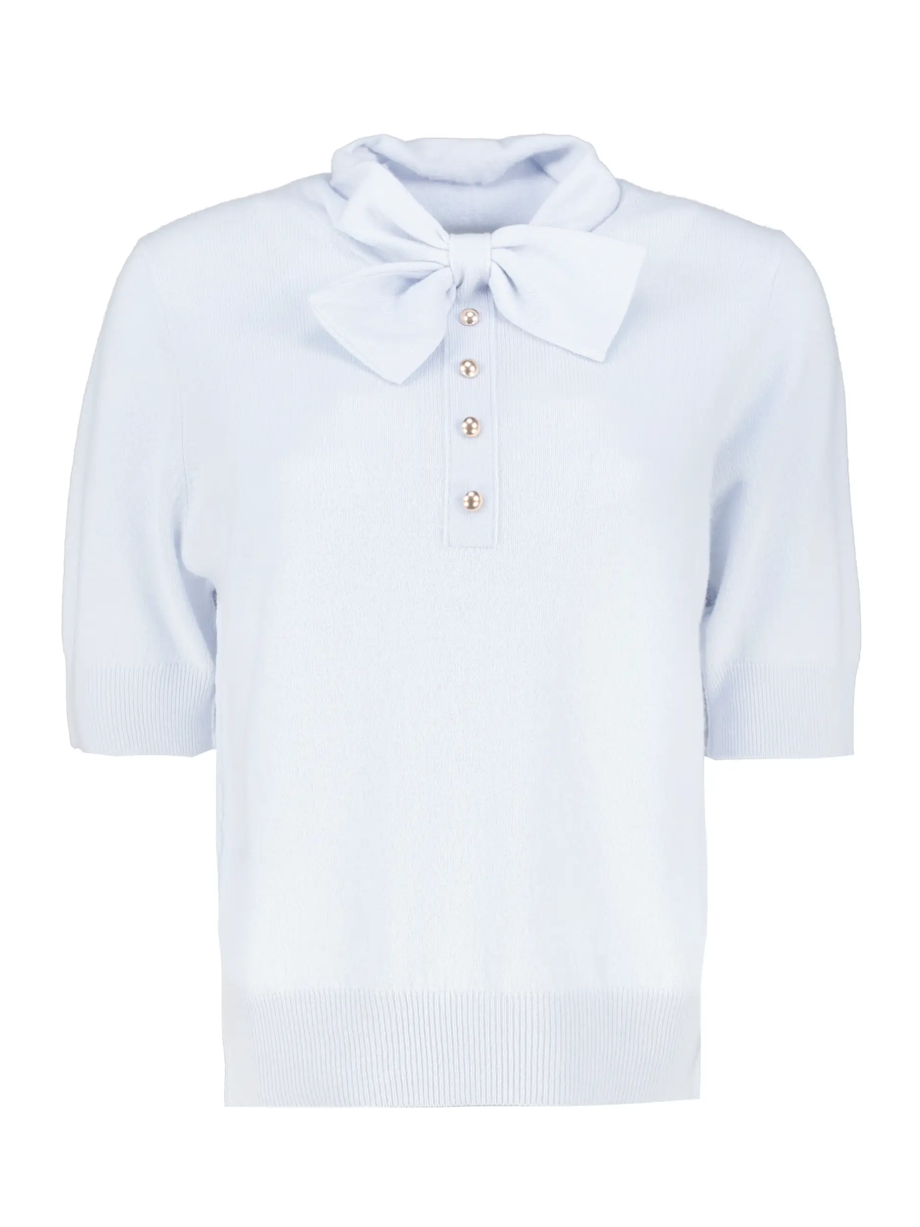 Pullover aus Wolle mit Schleife kurzarm - Artikel Vorderseite - Farbe: Blau