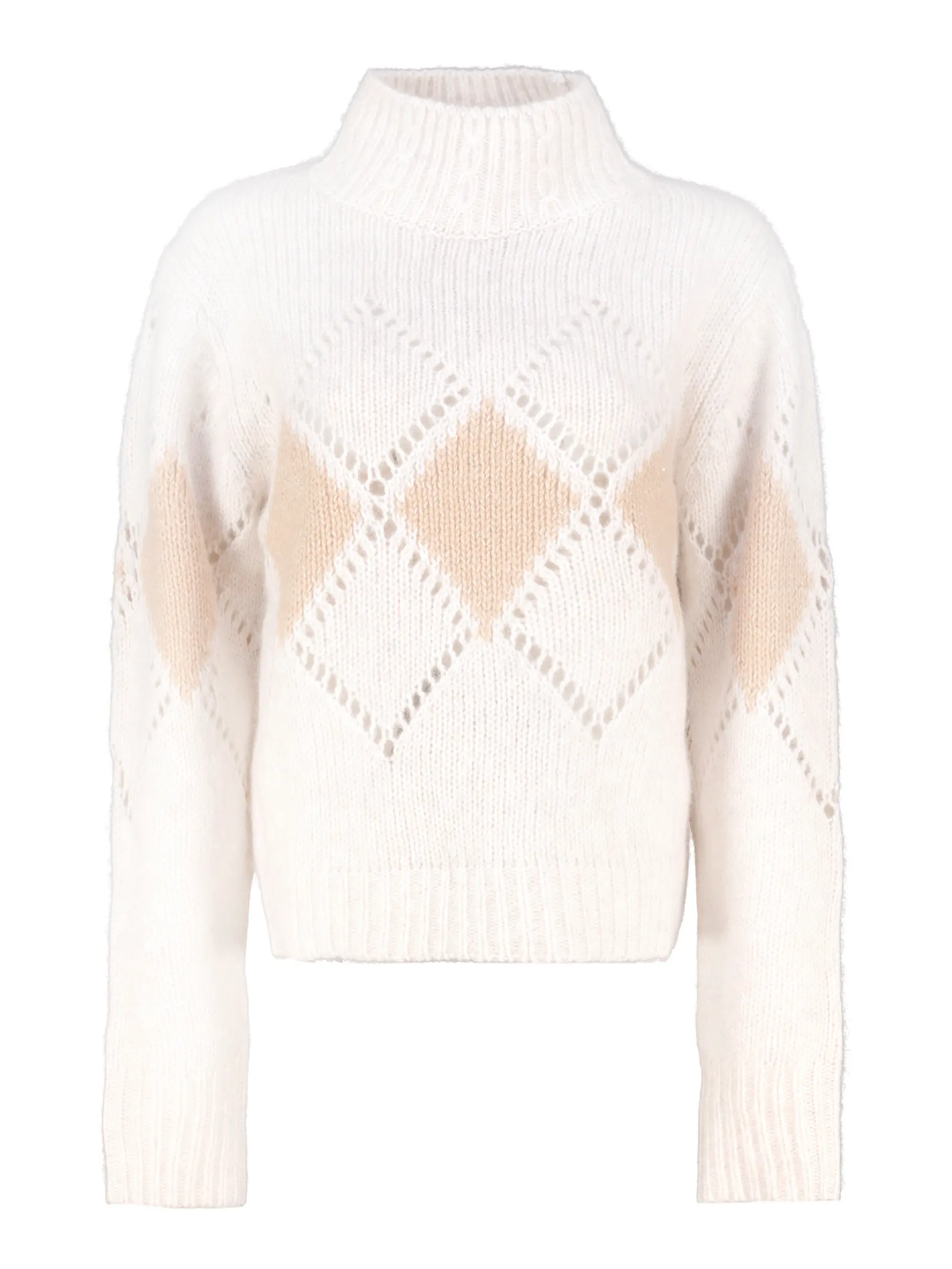 Gemusterter Pullover aus Kaschmir langarm - Artikel Vorderseite - Farbe: Creme