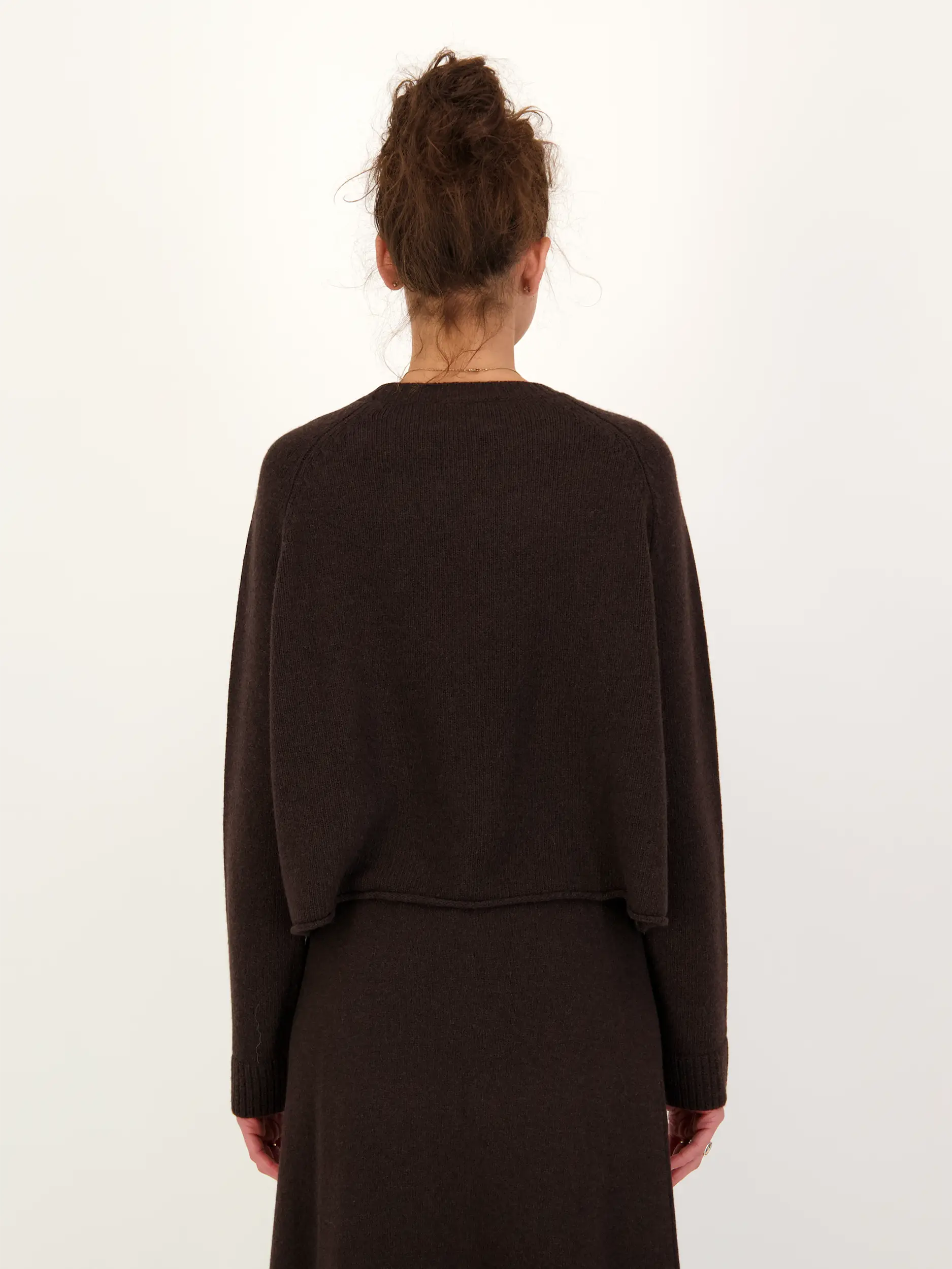 Pullover PW 'Gina' aus Kaschmir-Mix langarm - Artikel Rückseite getragen von einem Modell - Farbe: Braun