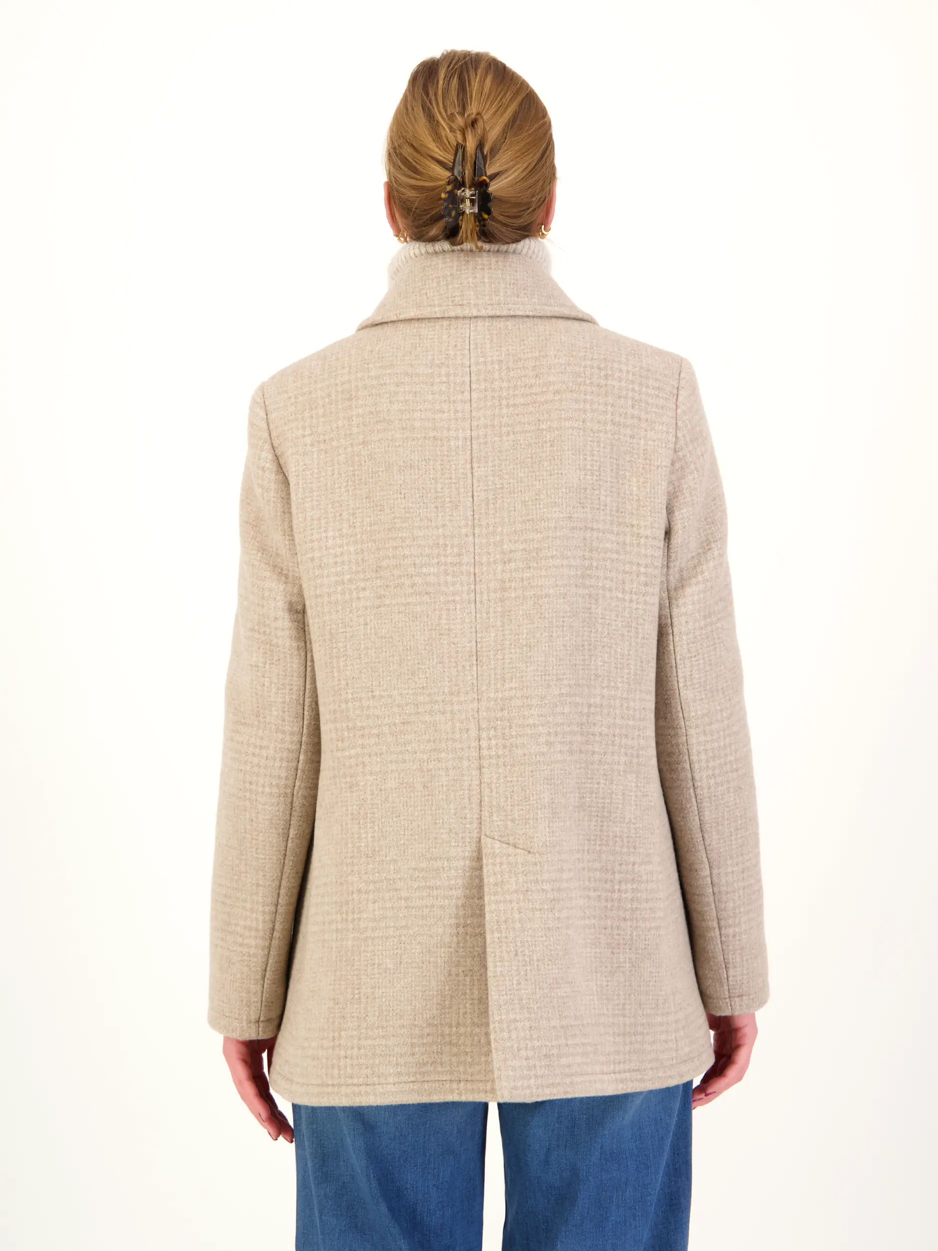 Cabanjacke aus Woll-Mix - Artikel Rückseite getragen von einem Modell - Farbe: Beige