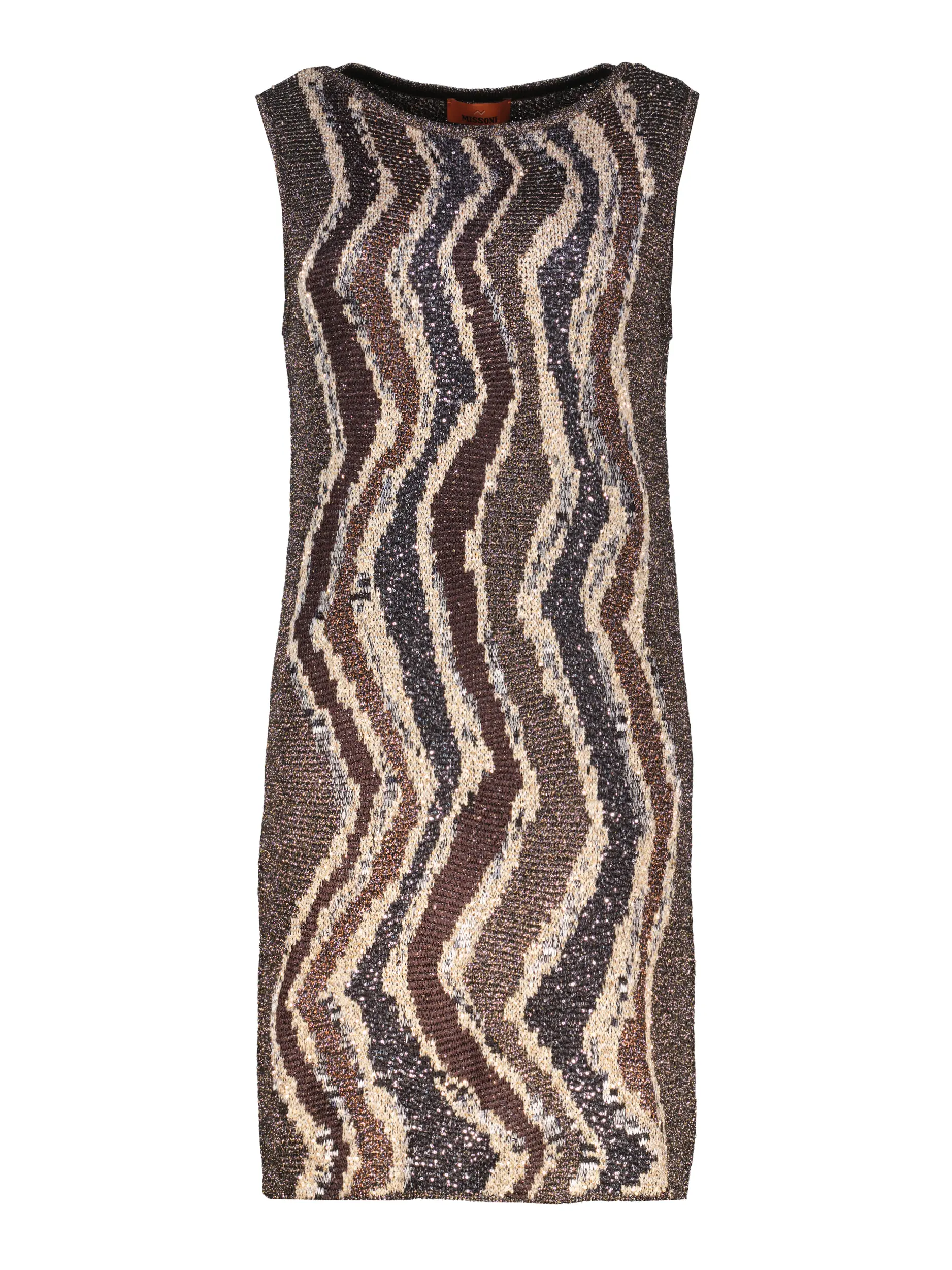 Gemustertes Mini Glitzerkleid ärmellos - Artikel Vorderseite - Farbe: Braun