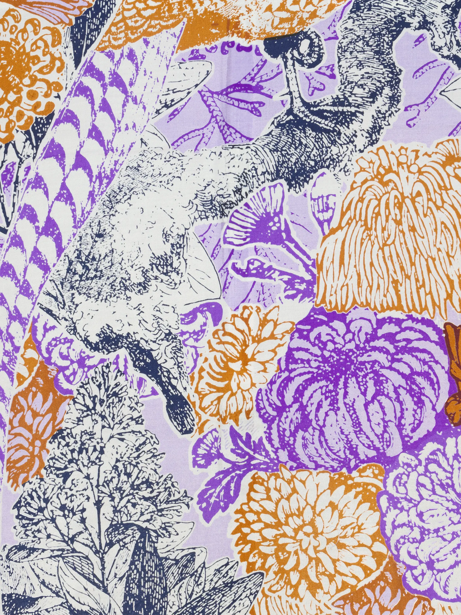 Gemustertes Tuch 'New Pheasant' aus Seide - Artikel Rückseite - Farbe: Violett