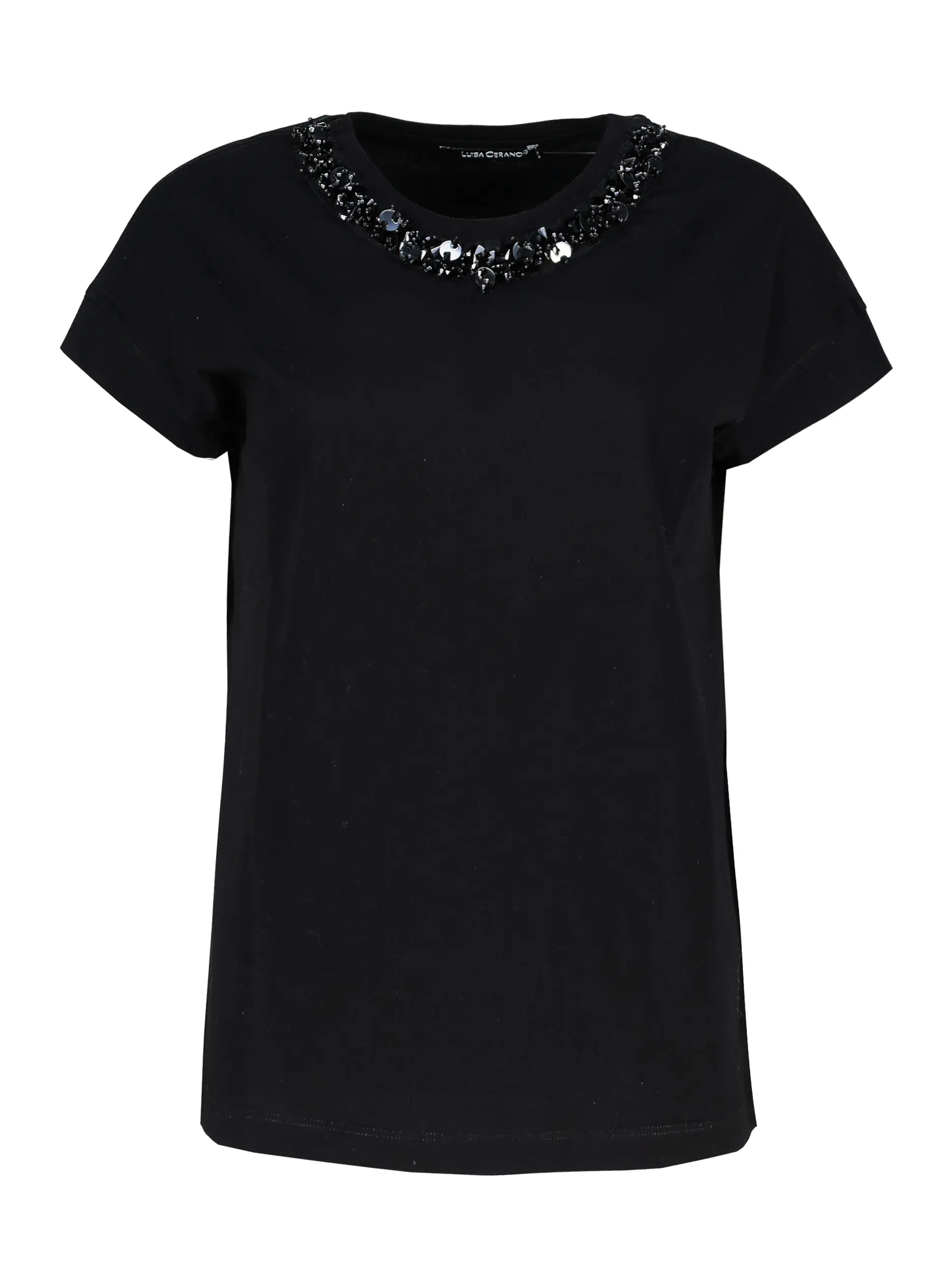 T-Shirt mit Strasssteinchen - Artikel Vorderseite - Farbe: Schwarz