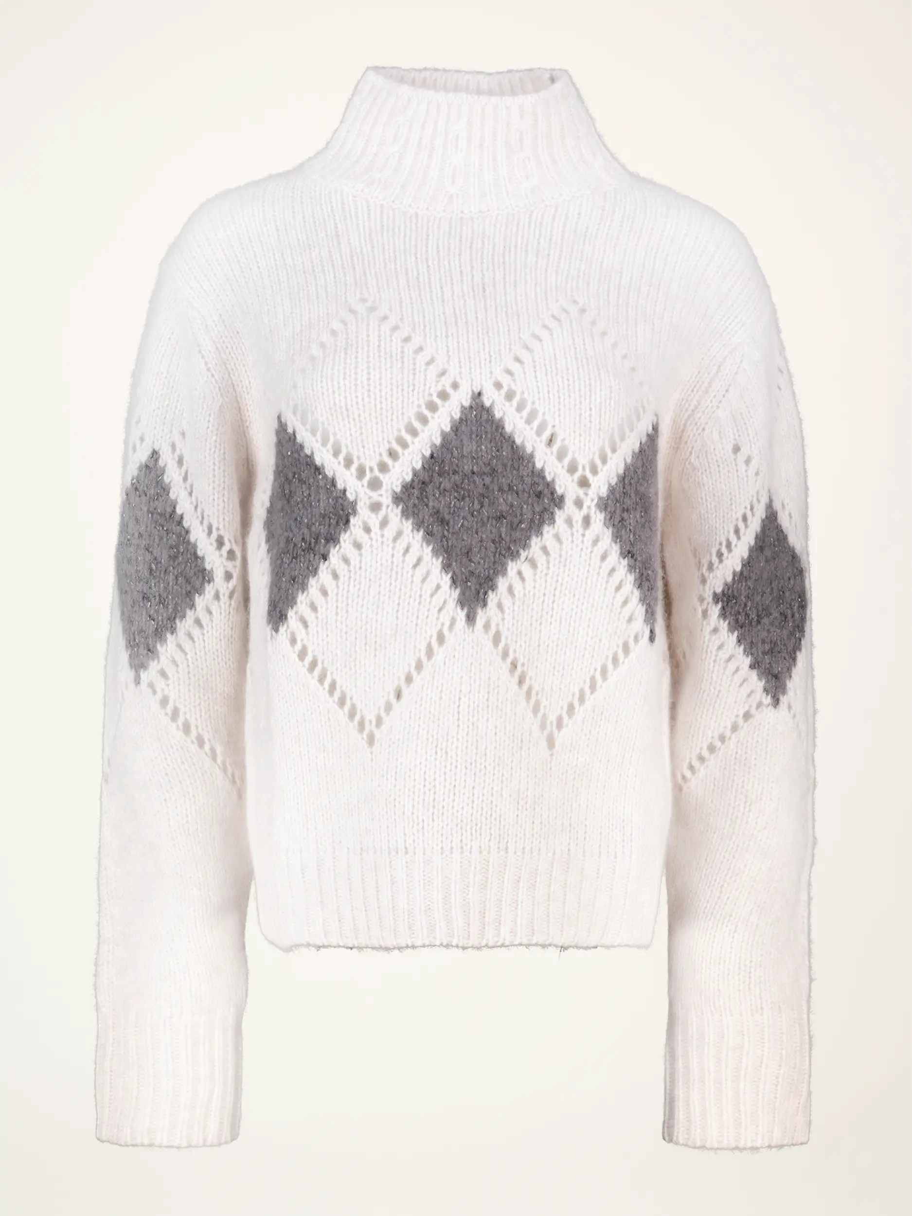 Gemusterter Pullover aus Kaschmir langarm - Artikelansicht - Farbe: Creme