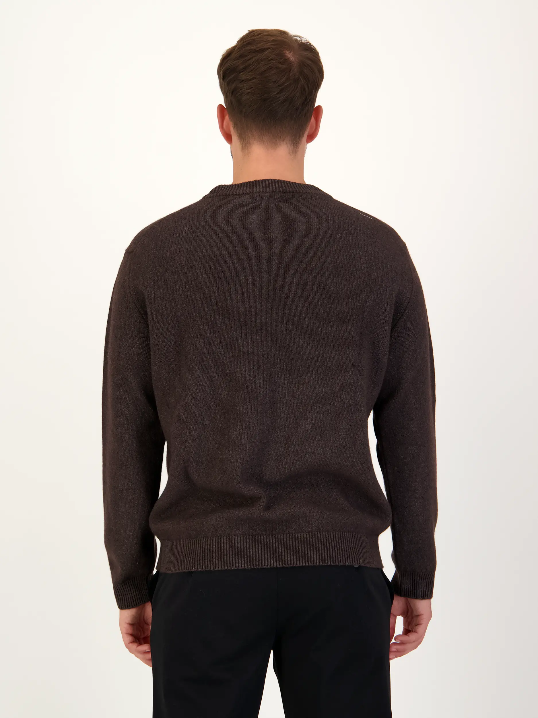 Pullover aus Kaschmir langarm - Artikel Rückseite getragen von einem Modell - Farbe: Braun