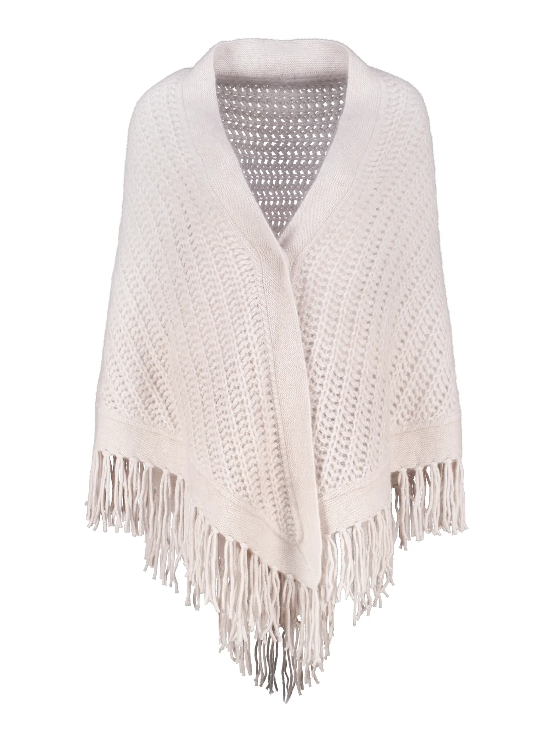 Cape mit Fransen aus Kaschmir-Mix - Artikel Vorderseite - Farbe: Beige