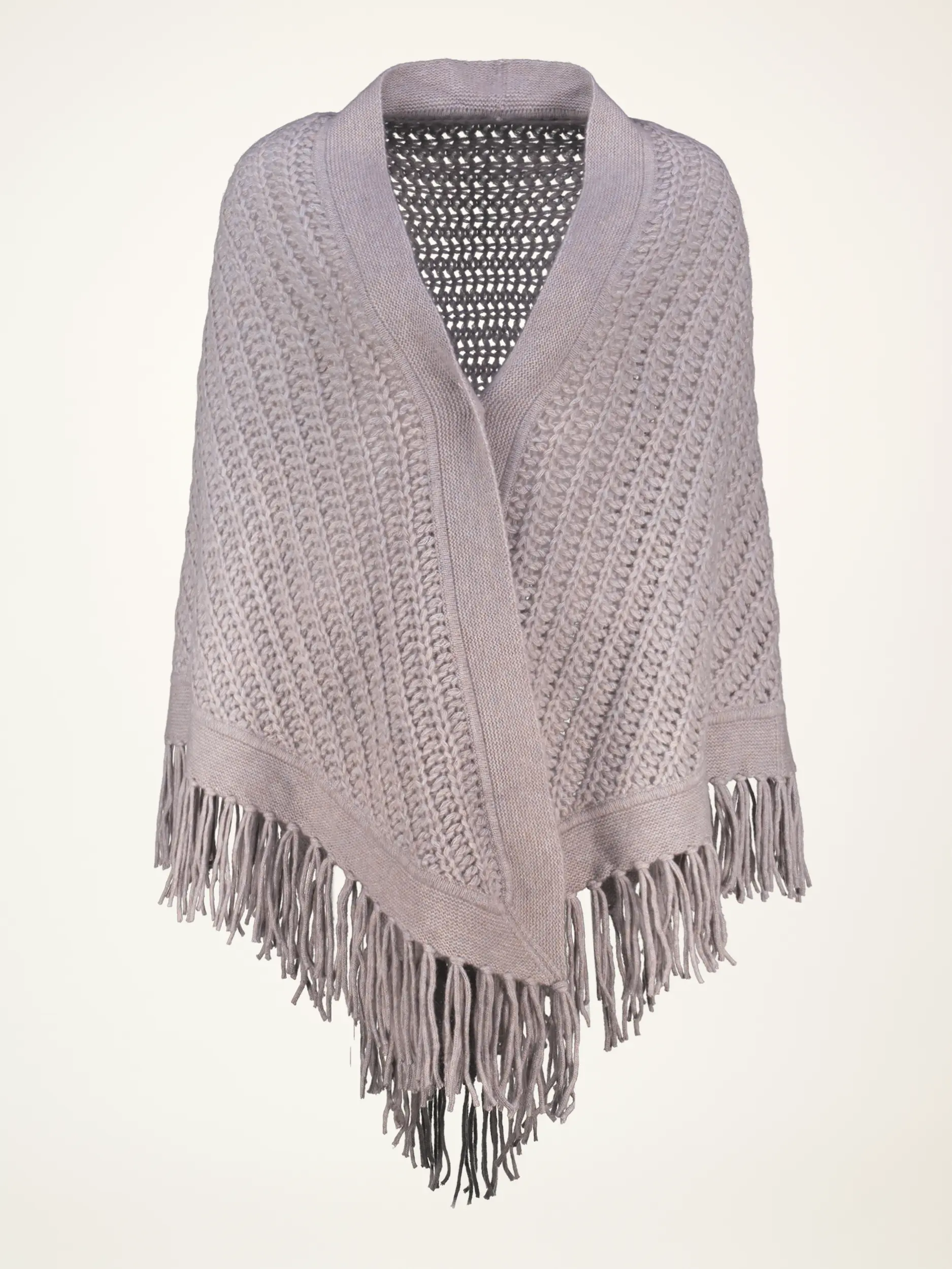 Cape mit Fransen aus Kaschmir-Mix - Artikelansicht - Farbe: Braun