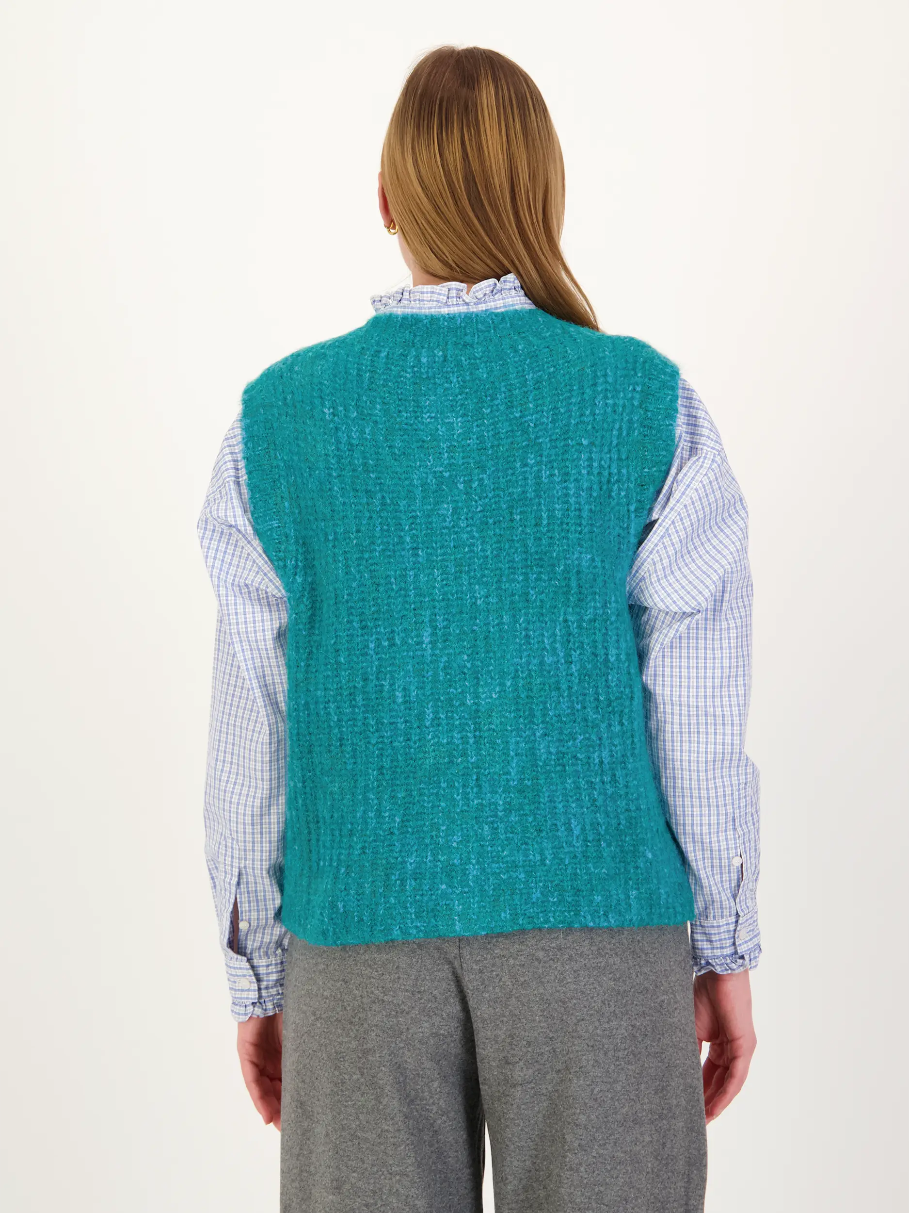 Gemusterte Weste 'East' aus Woll-Mix - Artikel Rückseite getragen von einem Modell - Farbe: Grün