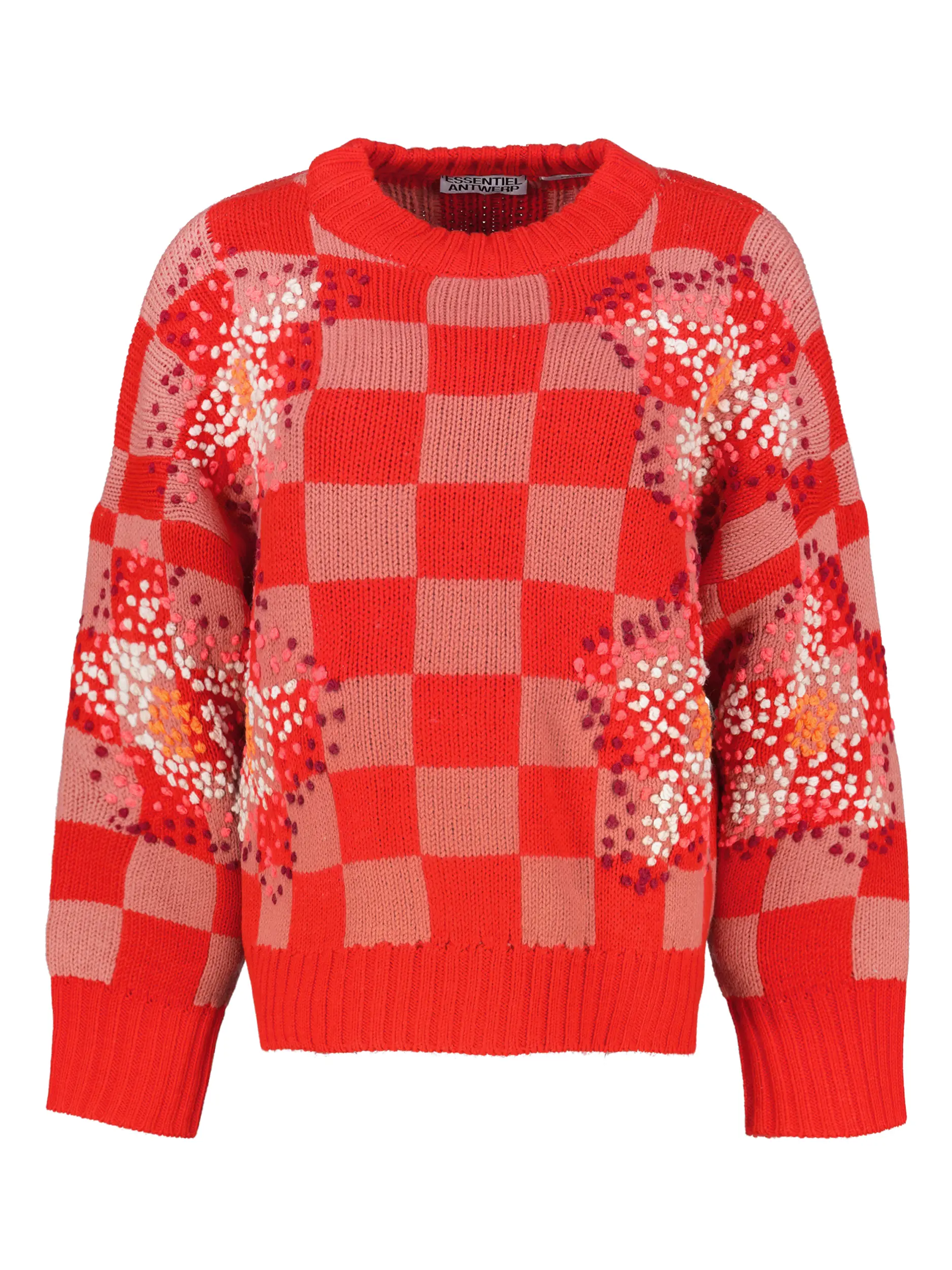 Gemusterter Pullover 'Inter' aus Wolle langarm - Artikel Vorderseite - Farbe: Rot
