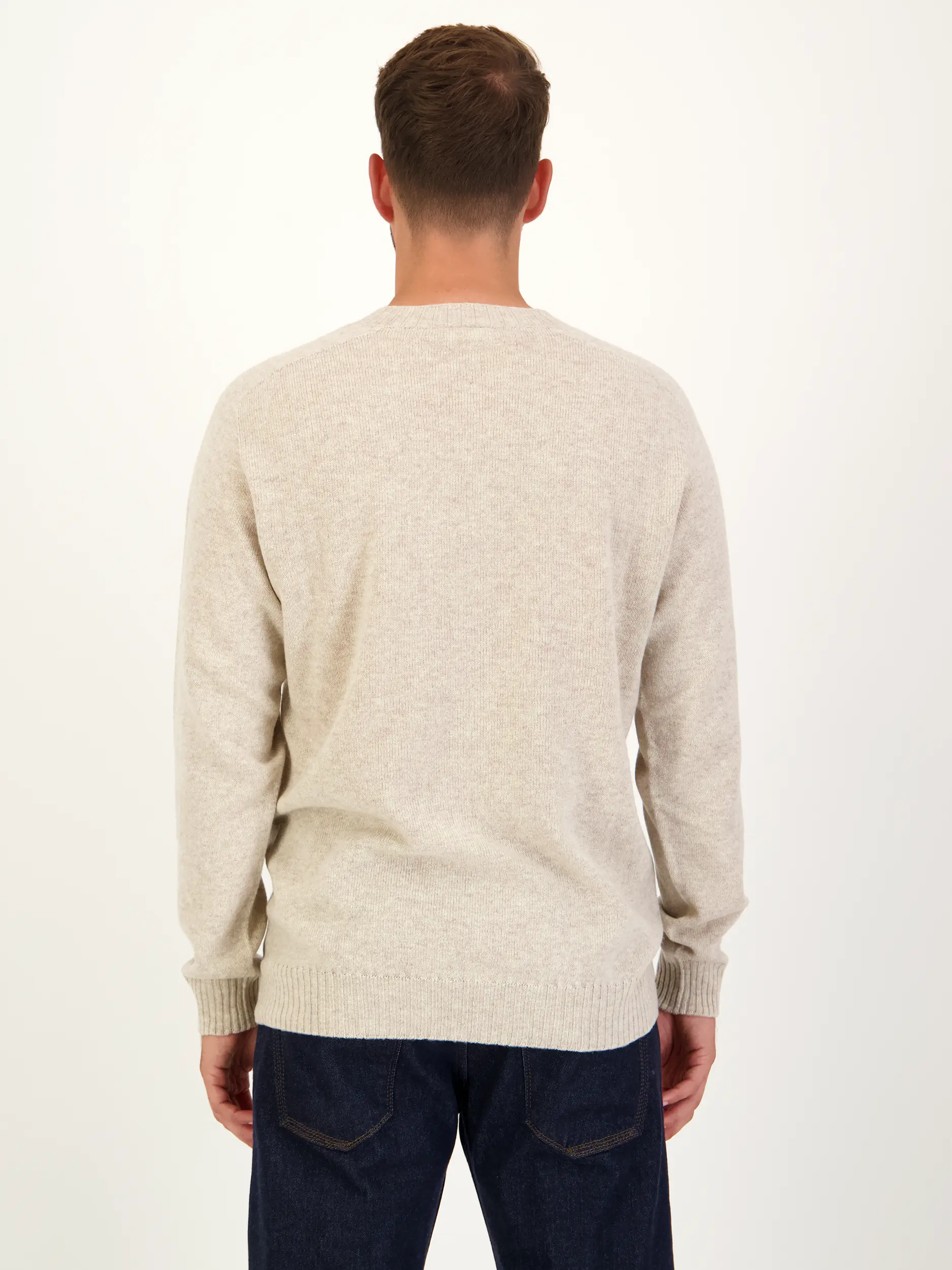 Pullover aus Wolle langarm - Artikel Rückseite getragen von einem Modell - Farbe: Beige