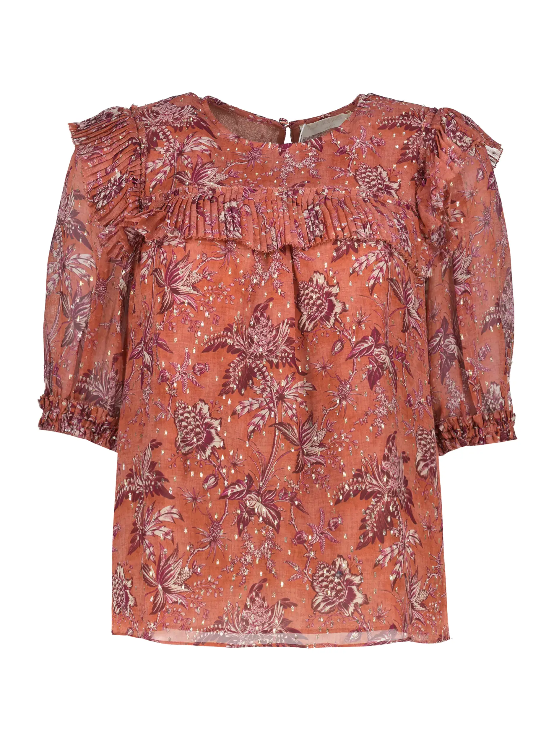 Geblümte Seidenbluse 'Jodie' kurzarm - Artikel Vorderseite - Farbe: Rot