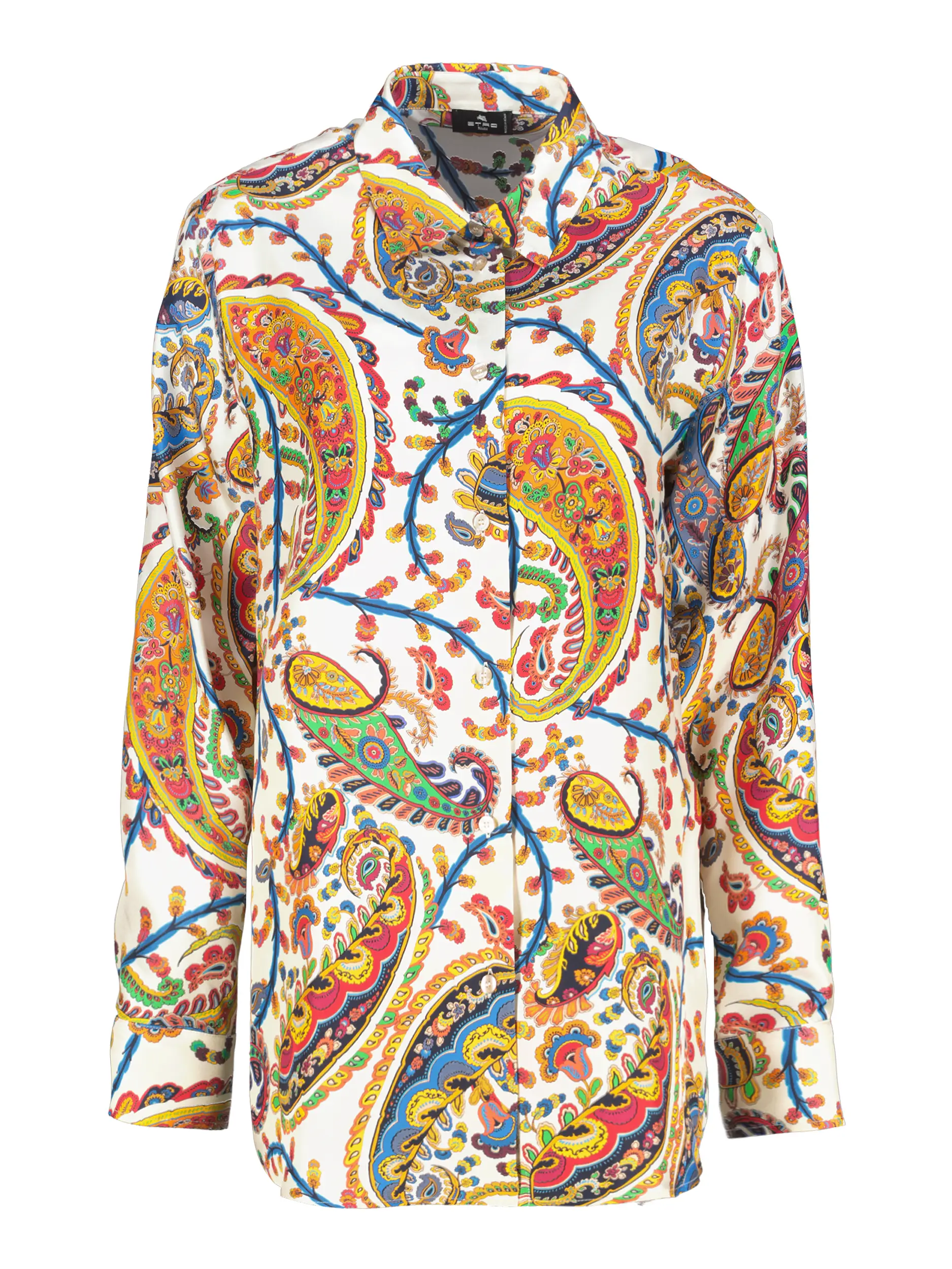 Gemusterte Seidenbluse langarm - Artikel Vorderseite - Farbe: Creme