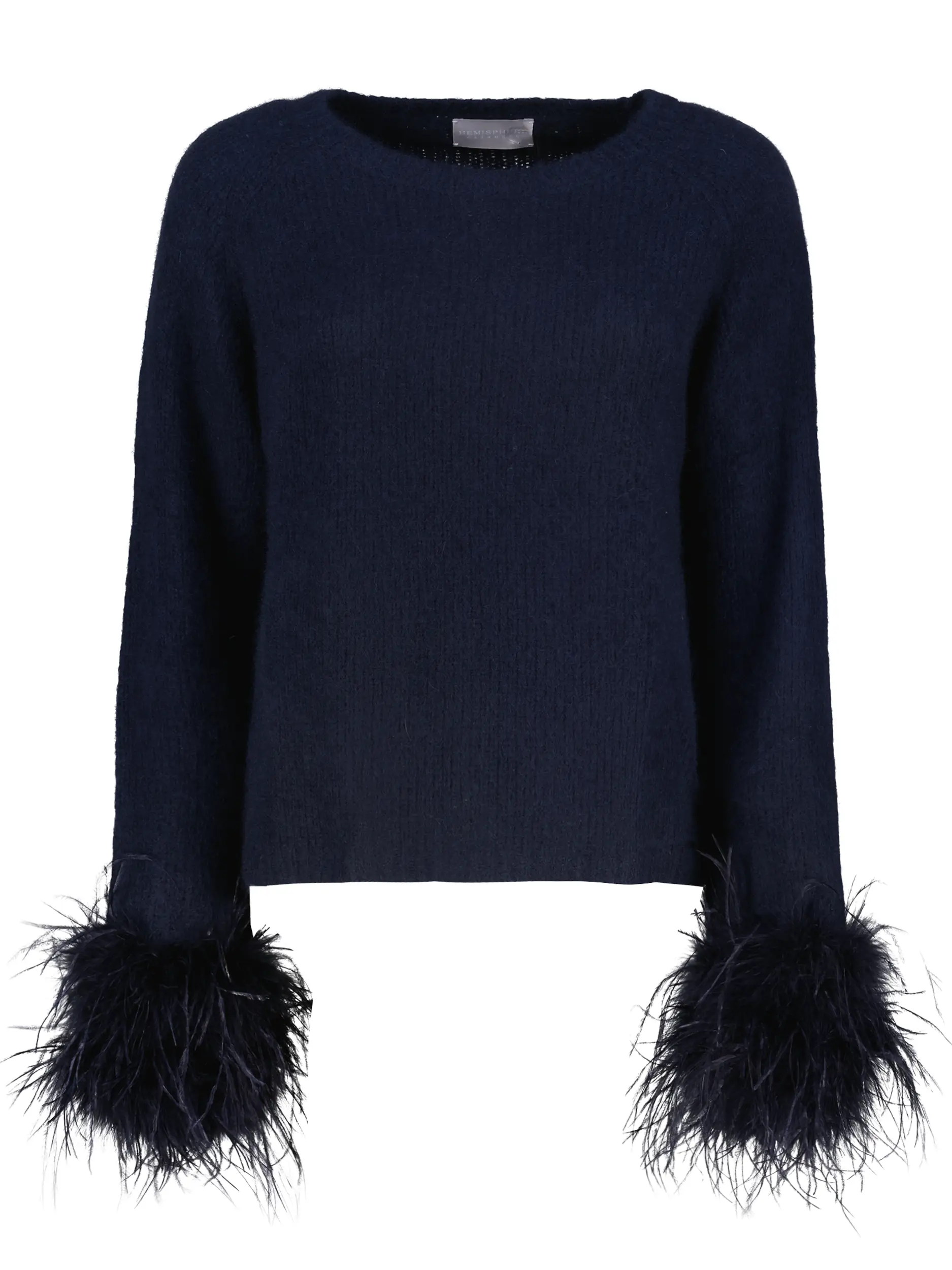 Pullover aus Kaschmir mit Straußenfedern langarm - Artikel Vorderseite - Farbe: Blau