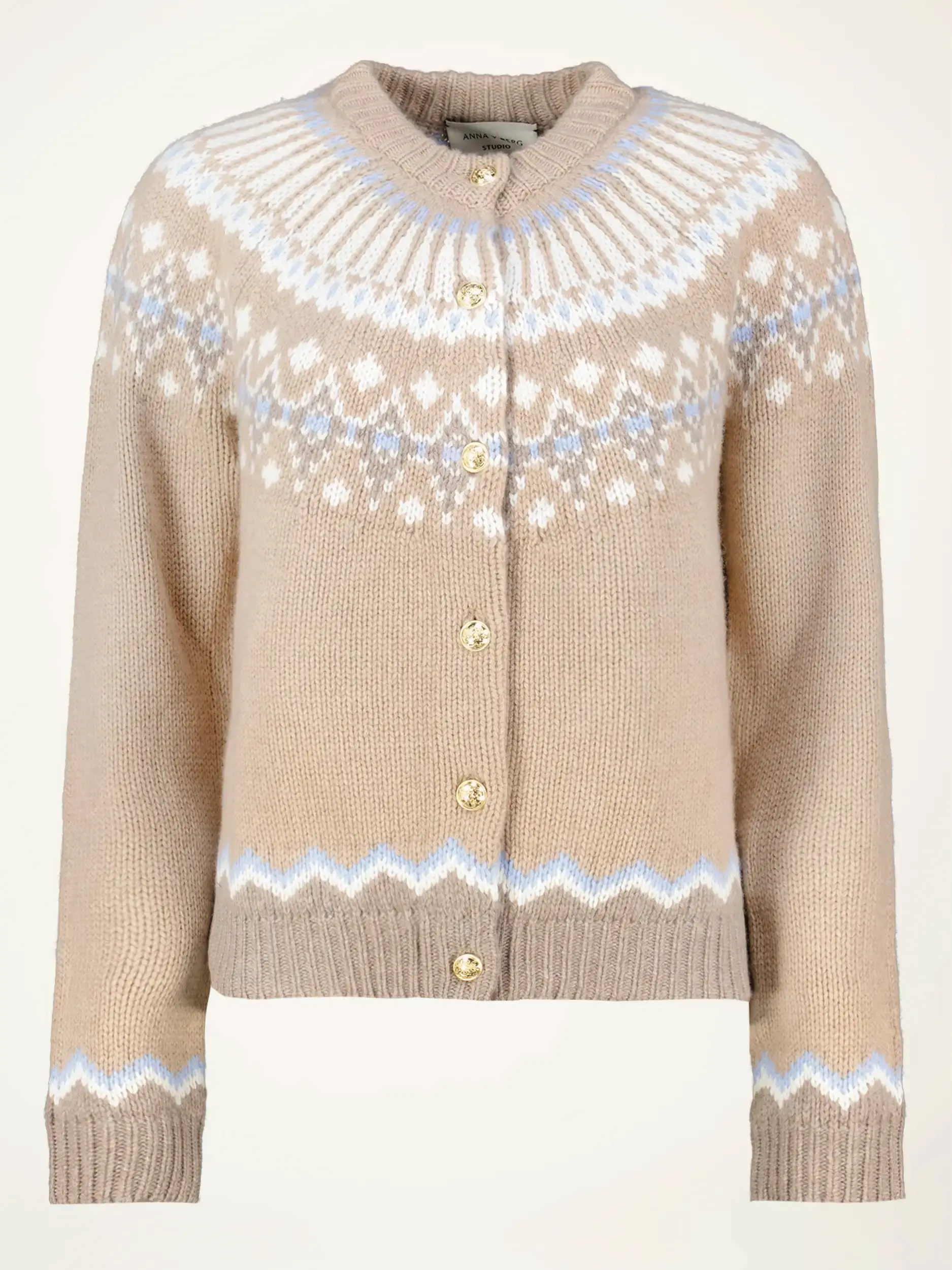 Gemusterte Strickjacke Studio 'Laura Fair Isle' aus Kaschmir langarm - Artikelansicht - Farbe: Beige