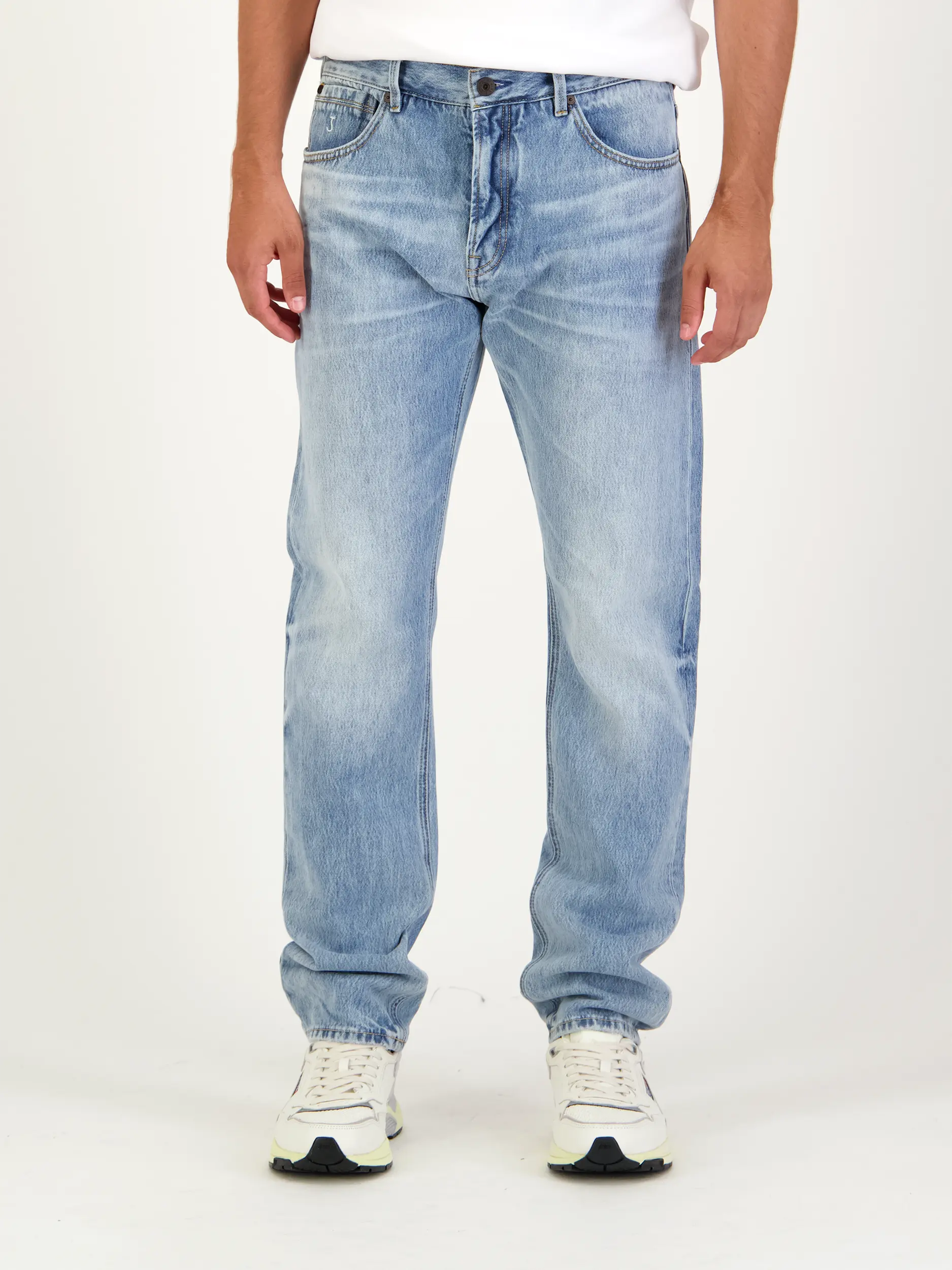 Mid Rise Straight Fit Jeans 'Stockton Straight' - Artikel Vorderseite getragen von einem Modell - Farbe: Blau