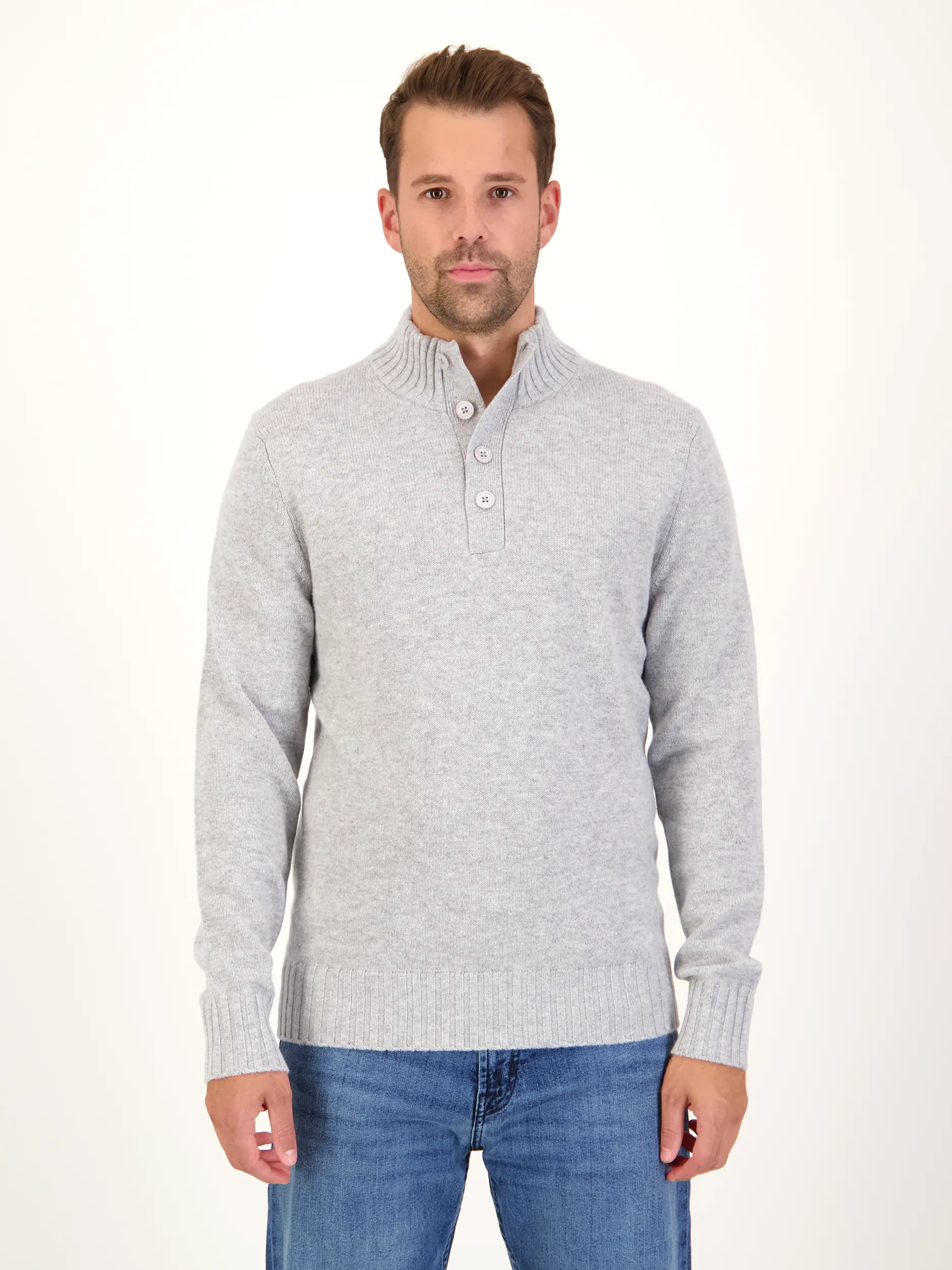 Pullover 'Capua' aus Merinowoll-Mix - Artikel Vorderseite getragen von einem Modell - Farbe: Grau
