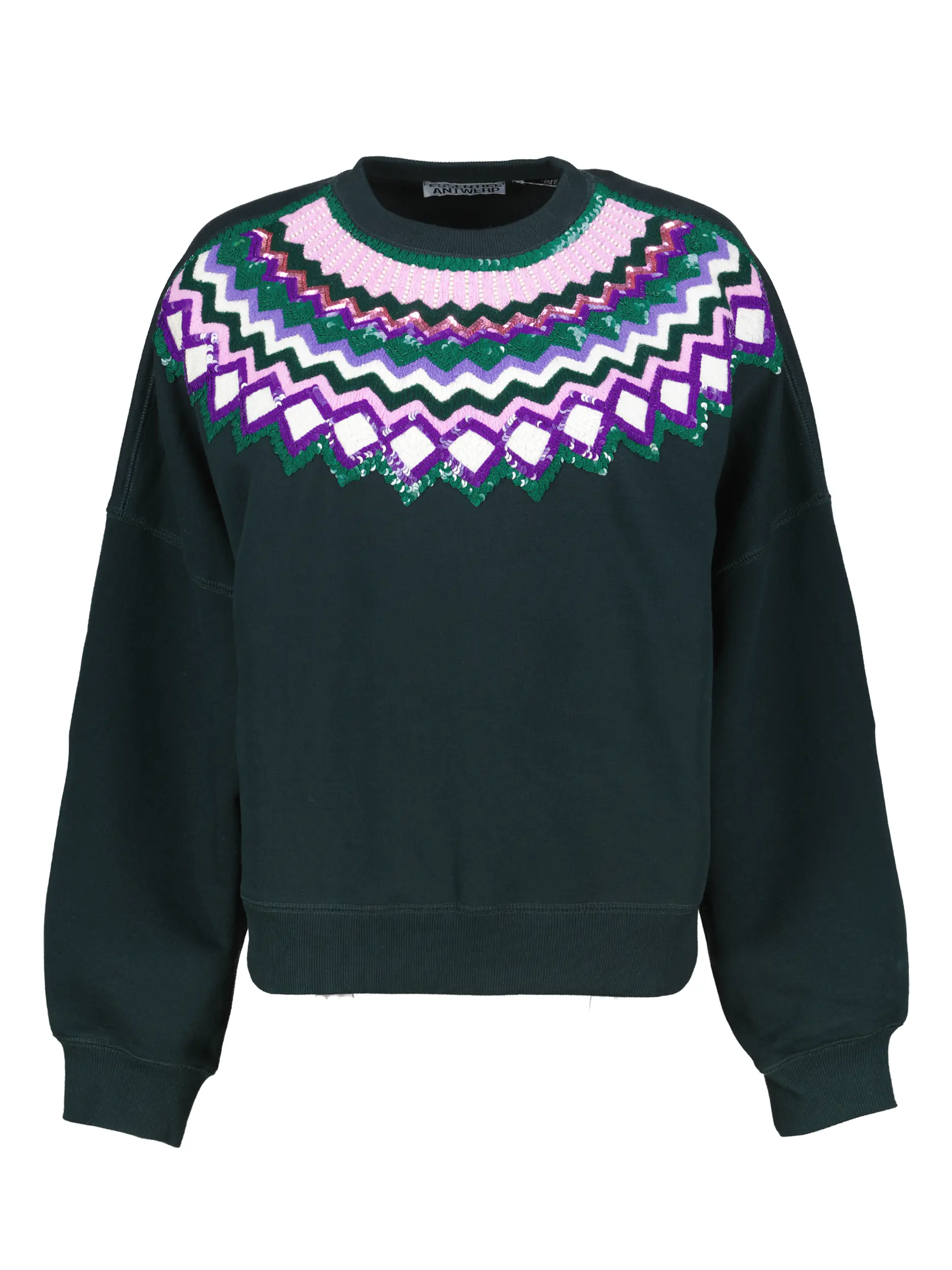 Gemustertes Sweatshirt 'Issu' mit Pailletten langarm - Artikel Vorderseite - Farbe: Grün