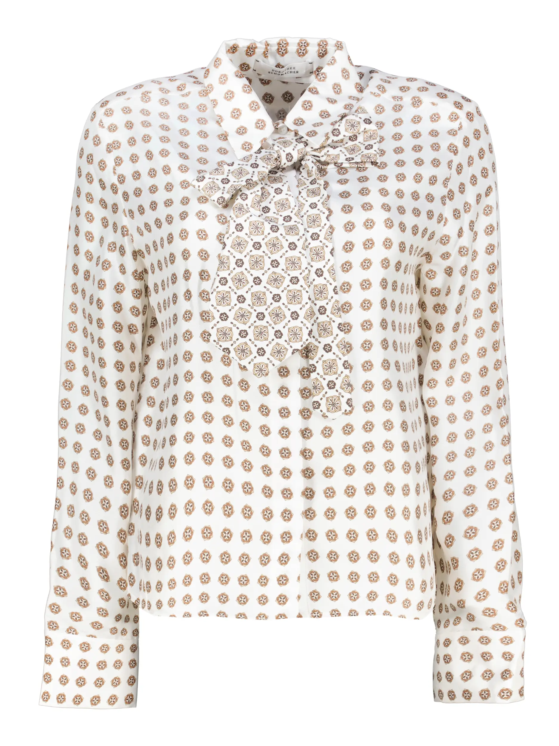 Gemusterte Schluppennbluse 'Graphic Dreams' aus Seide langarm - Artikel Vorderseite - Farbe: Creme