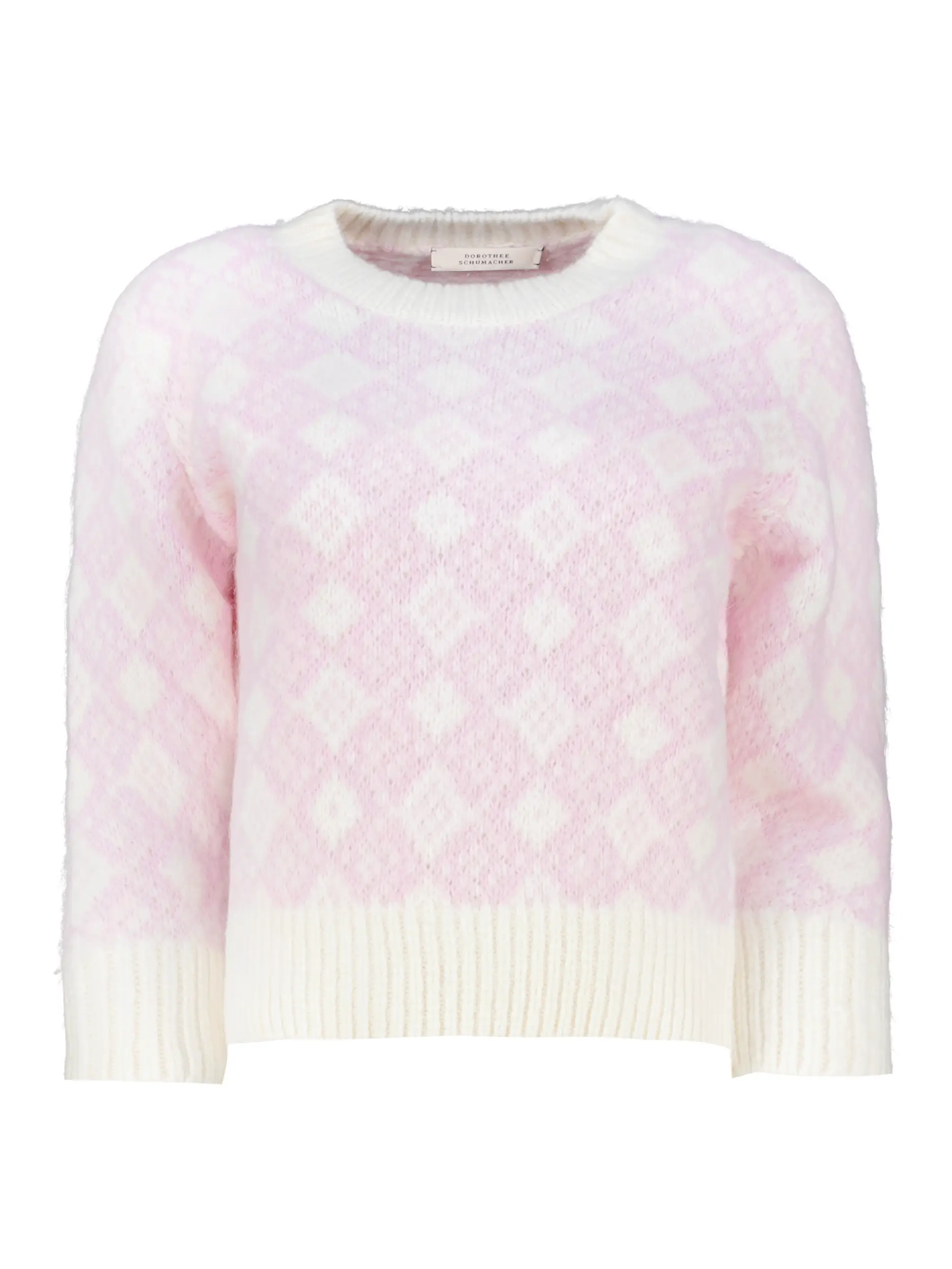 Gemusterter Pullover 'Soft Graphics' aus Woll-Mix 3/4 Arm - Artikel Vorderseite - Farbe: Rosa&Pink